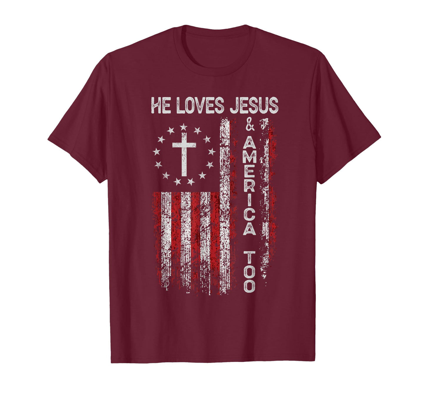 Mens He Loves Jesus and America Too Men USA T-Shirt