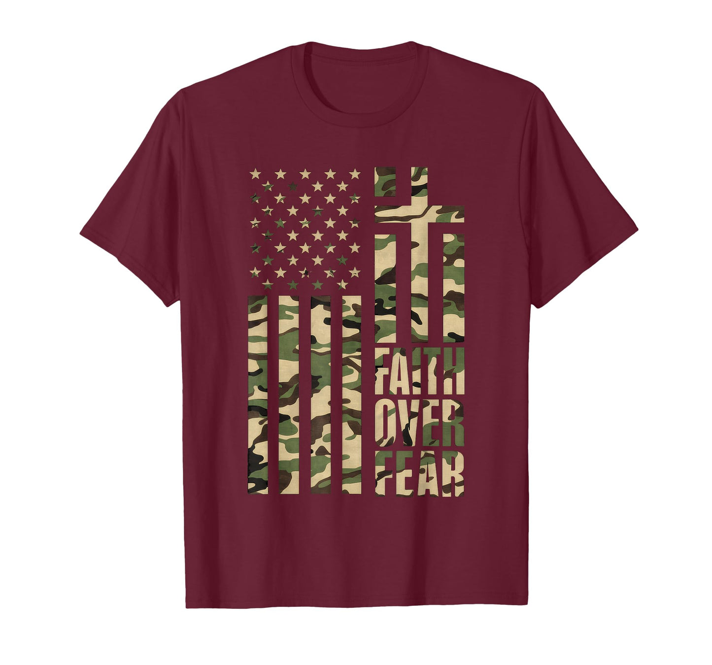 Christian USA Flag Cross Back Print Faith Over Fear Top T-Shirt