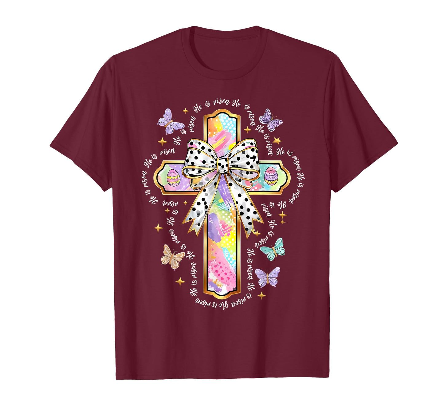 HUG.Artist Tees for Easter Day Unisex-Adults & Kids Christian Religious T-Shirt He Is Risen Easter Floral Cross Jesus T-Shirt Black Small