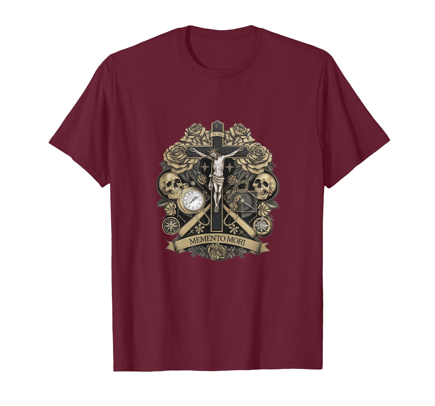 Memento Mori Catholic Crucifix Traditional Latin Mass Skull T-Shirt