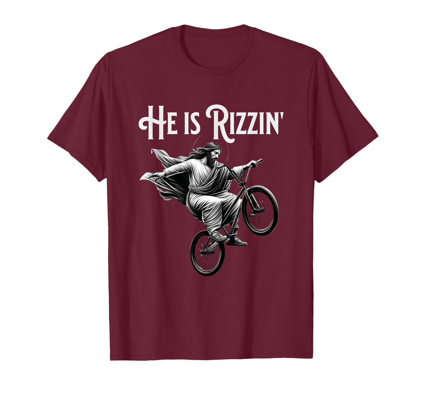 He is Rizzin Jesus Riding BMX Bike Funny Bicycle Rizz T-Shirt