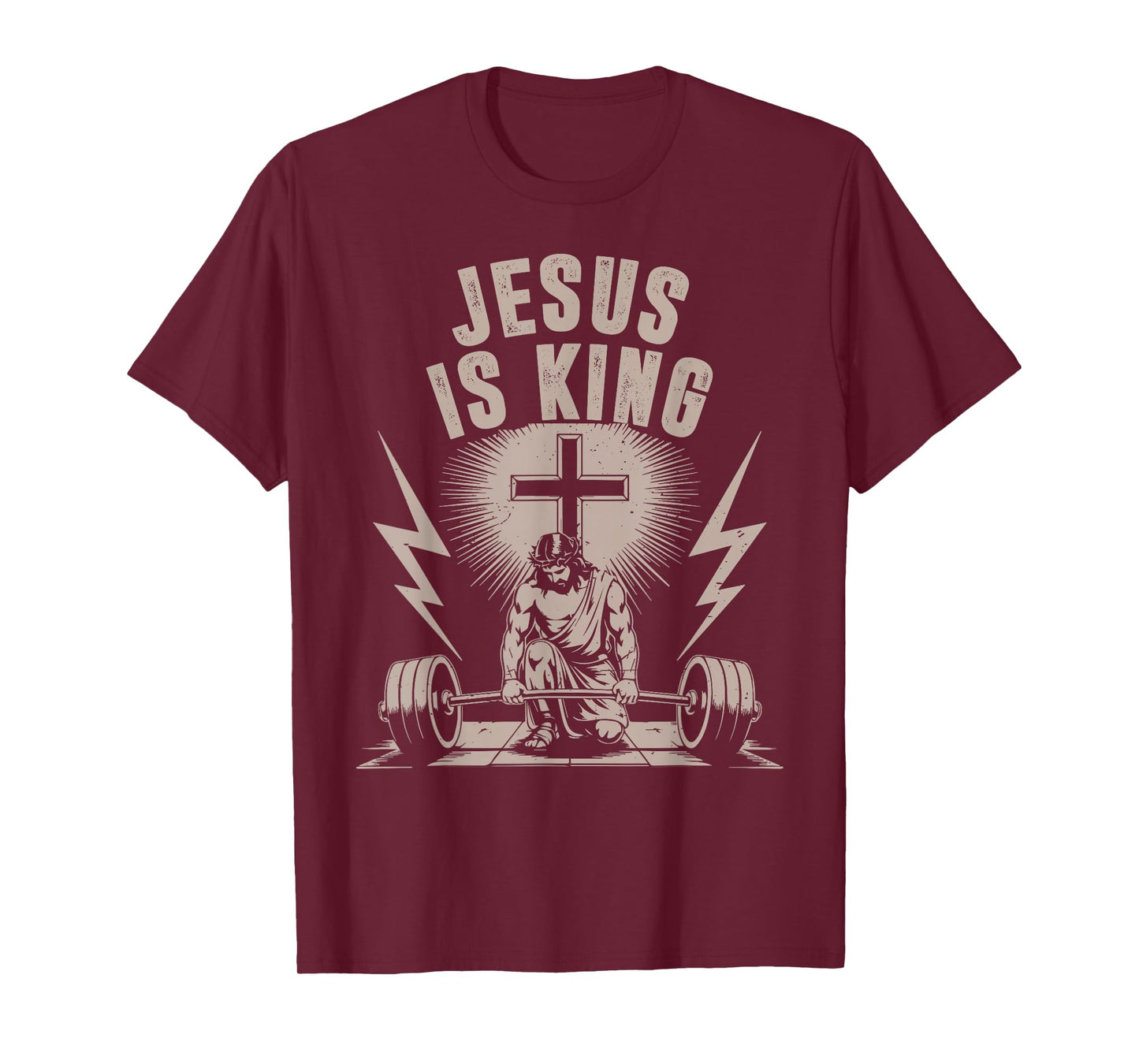 Jesus is King Barbell Cross Funny Christian Workout Gym Men T-Shirt