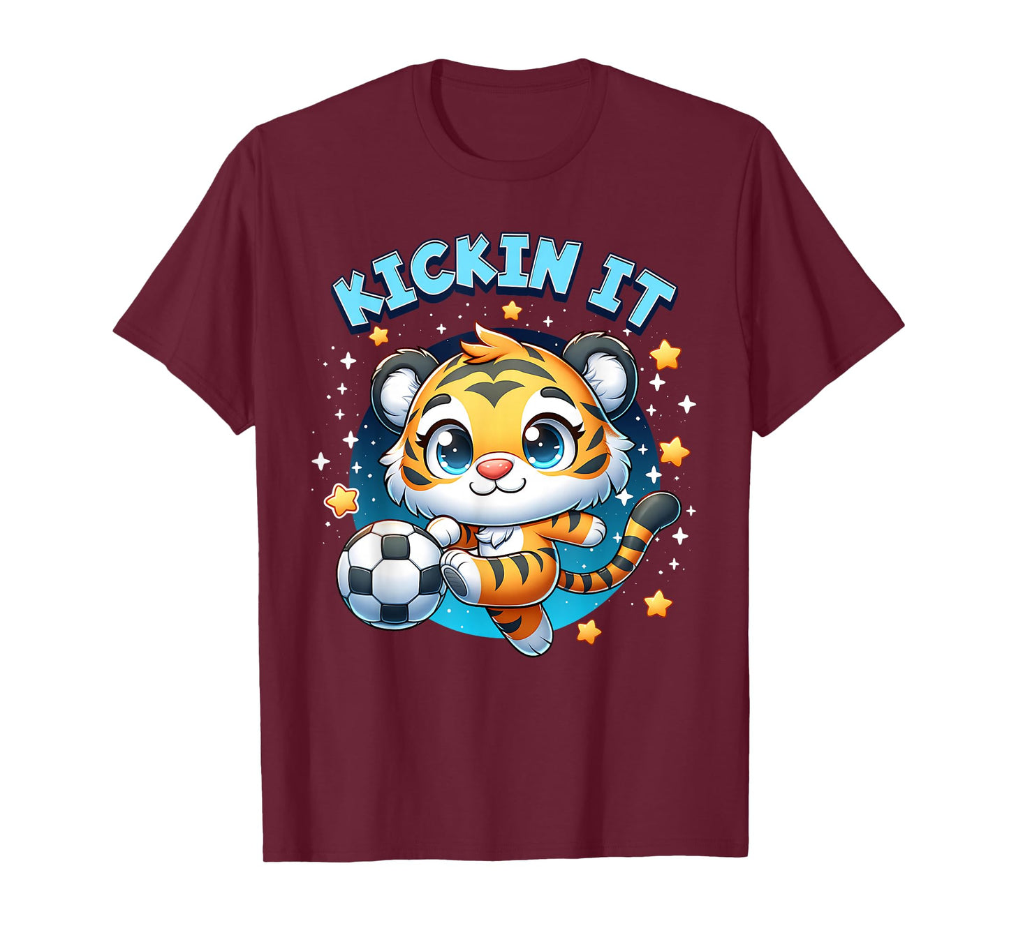 Kickin It Tiger Playing Soccer Kicking Ball Player Girl Boy T-Shirt