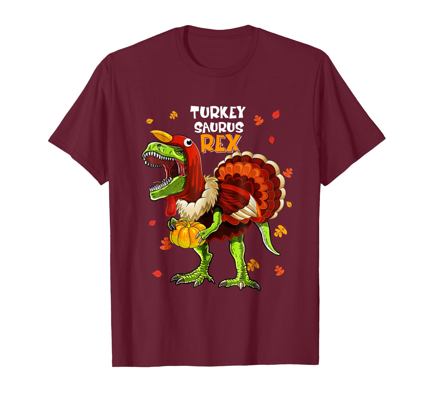 Turkey Saurus Rex Dinosaur Pumpkin Funny Thanksgiving Kids T-Shirt