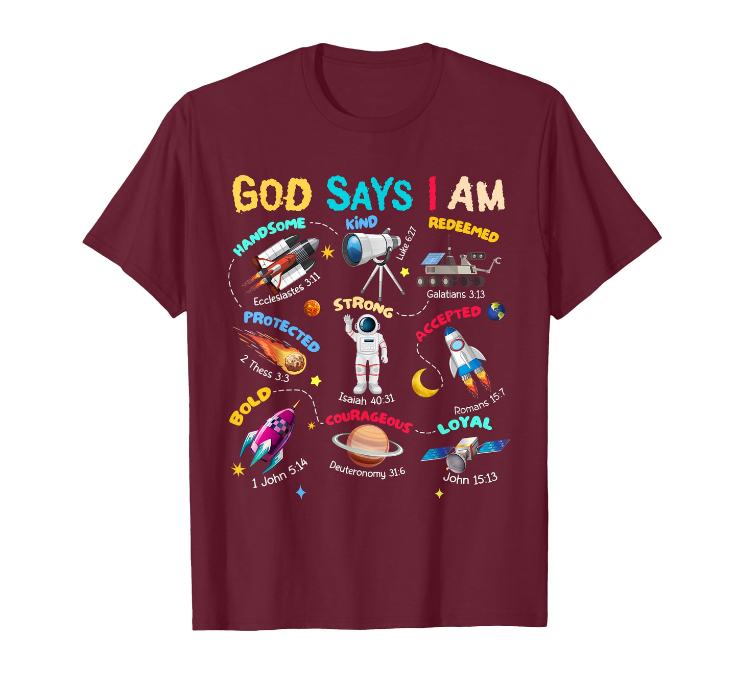 God Says I Am Planets Science Solar Star System Christ Bible T-Shirt