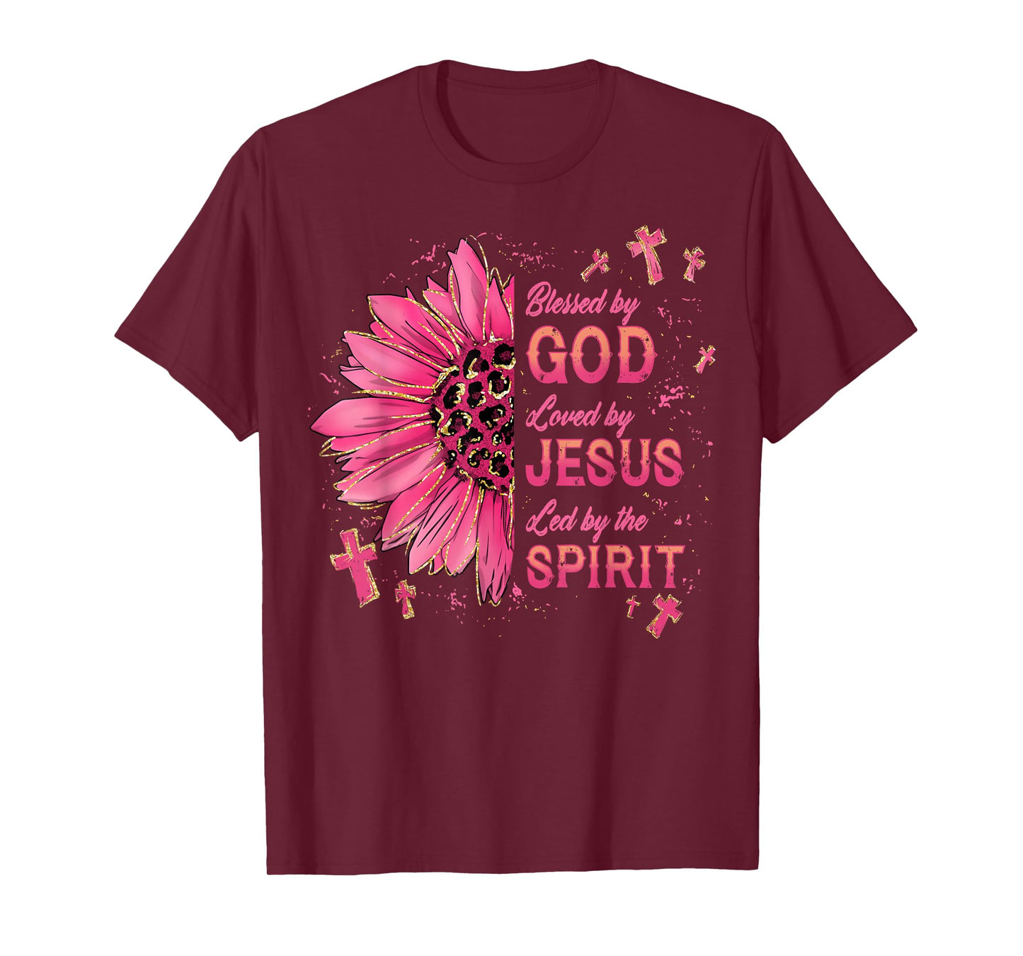 Blessed by God Loved by Jesus Sunflower Christian Faith T-Shirt