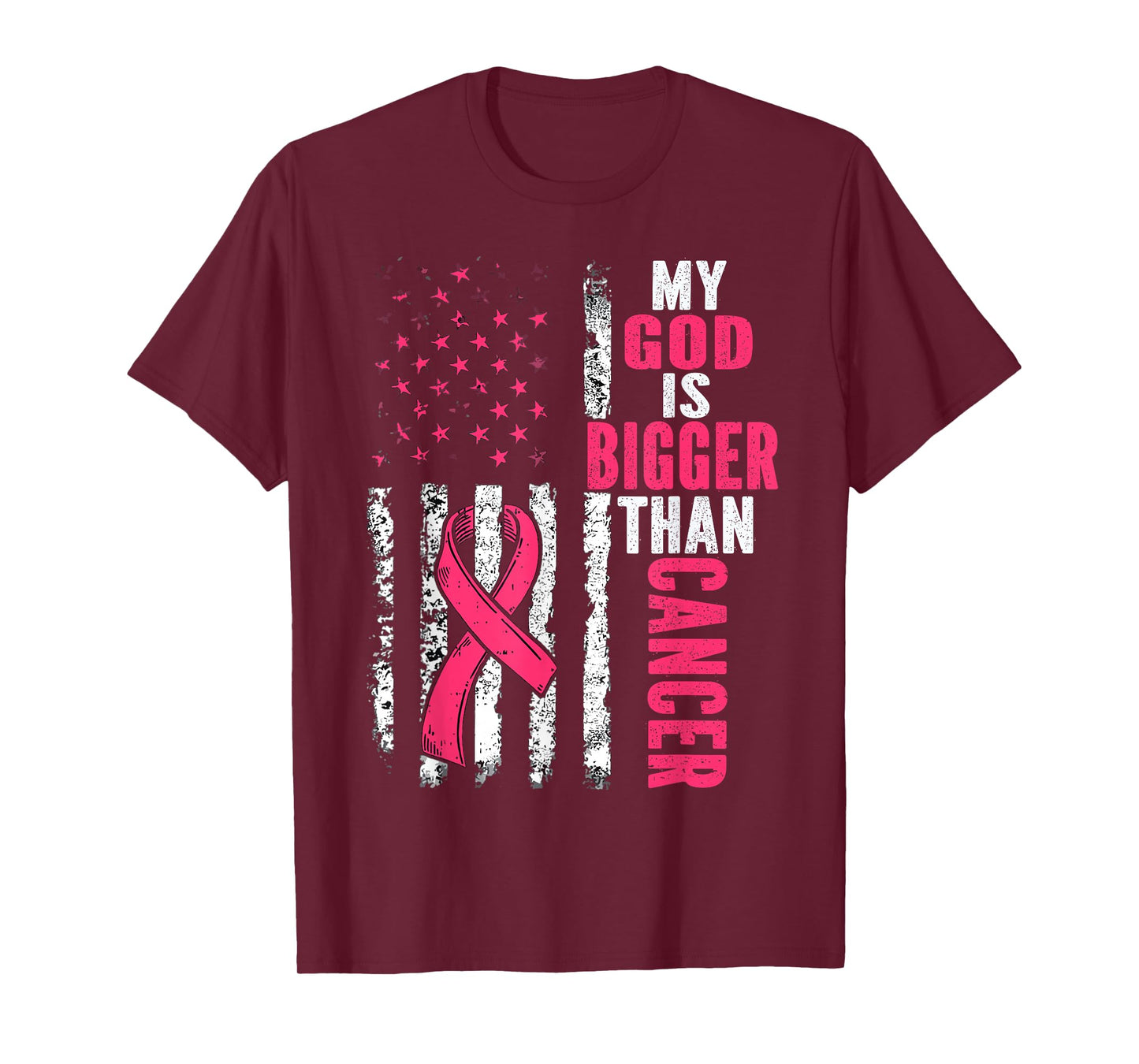My God is Bigger Than Cancer Breast Cute Pink Ribbon Jesus T-Shirt