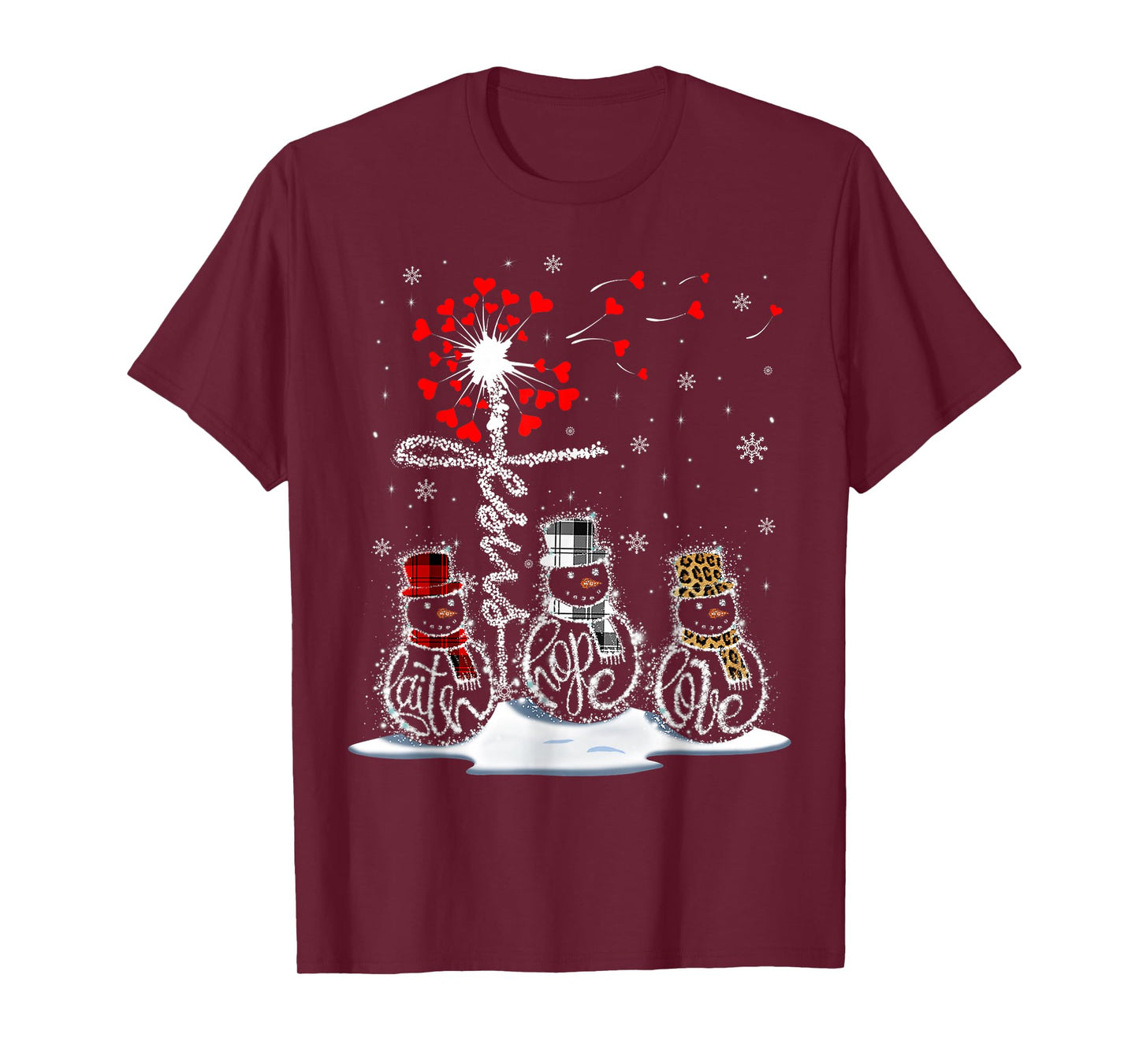 Funny Christmas 2025 Faith Hope Love Snowman Christian Cross T-Shirt
