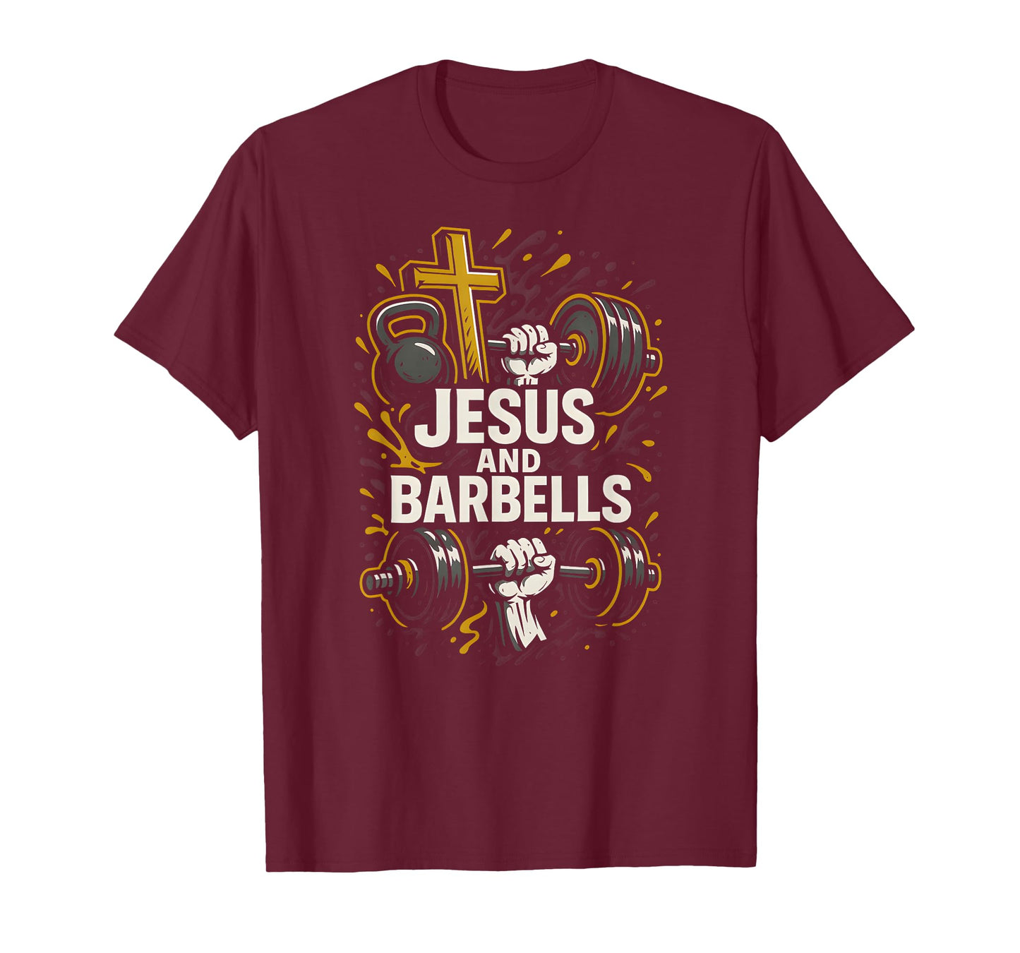 Christian Fitness Jesus and Barbells Cool Mens Faith Apparel T-Shirt