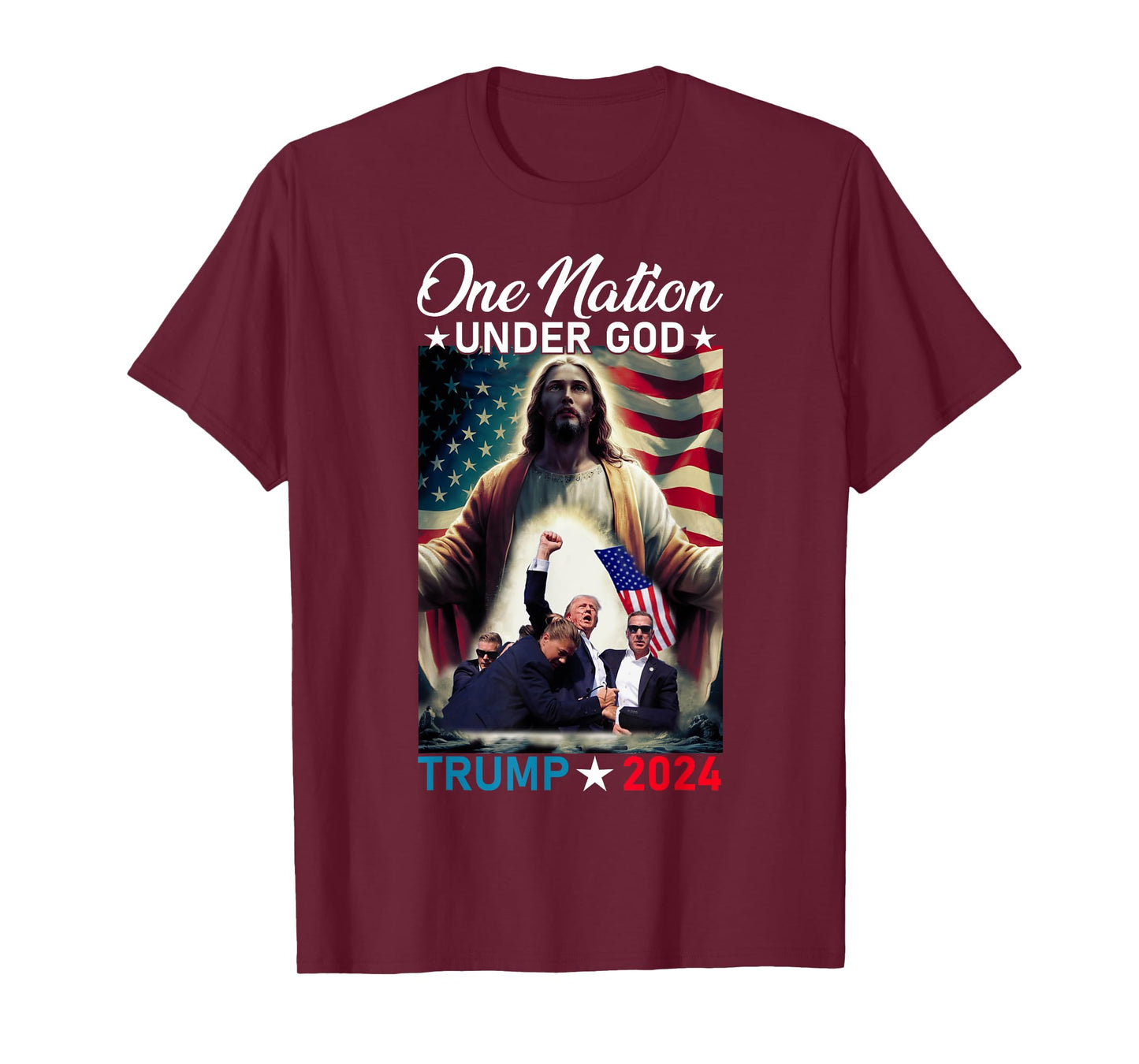 One Nation Under God Trump 2024 God American Flag Christian Women Men T-Shirt