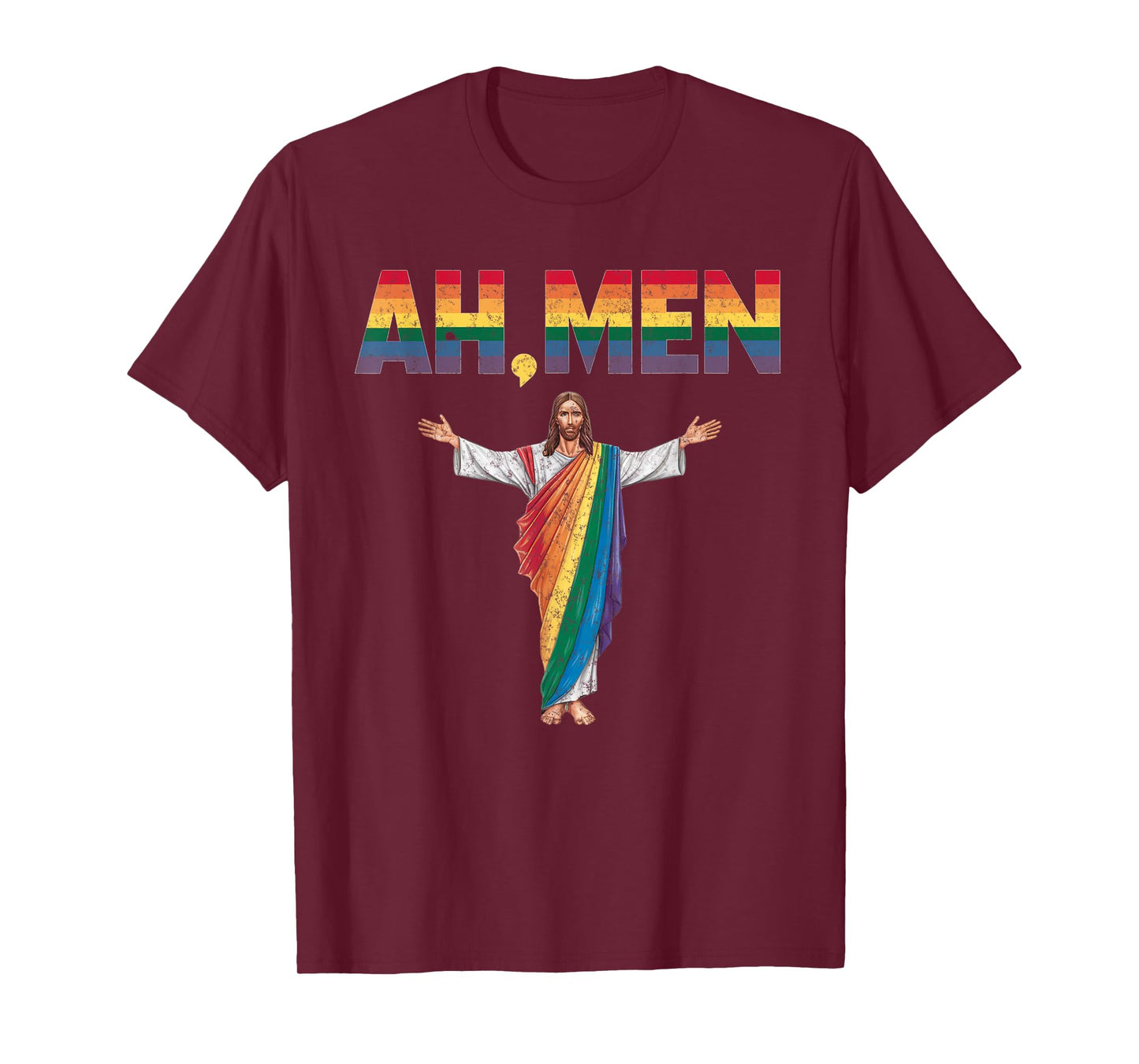 Ah-Men Funny Gay Pride Rainbow Jesus Graphic T-Shirt