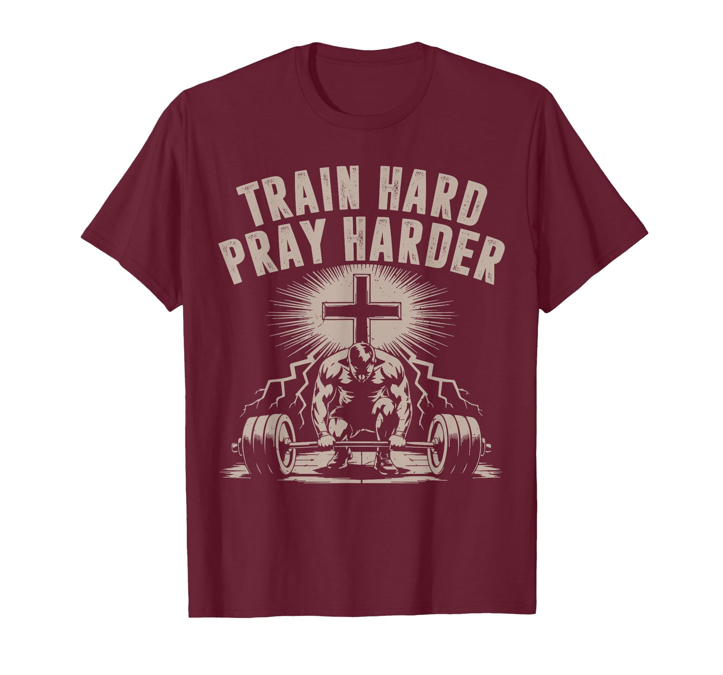 Train Hard Pray Harder Funny Christian Workout Gym Jesus Men T-Shirt