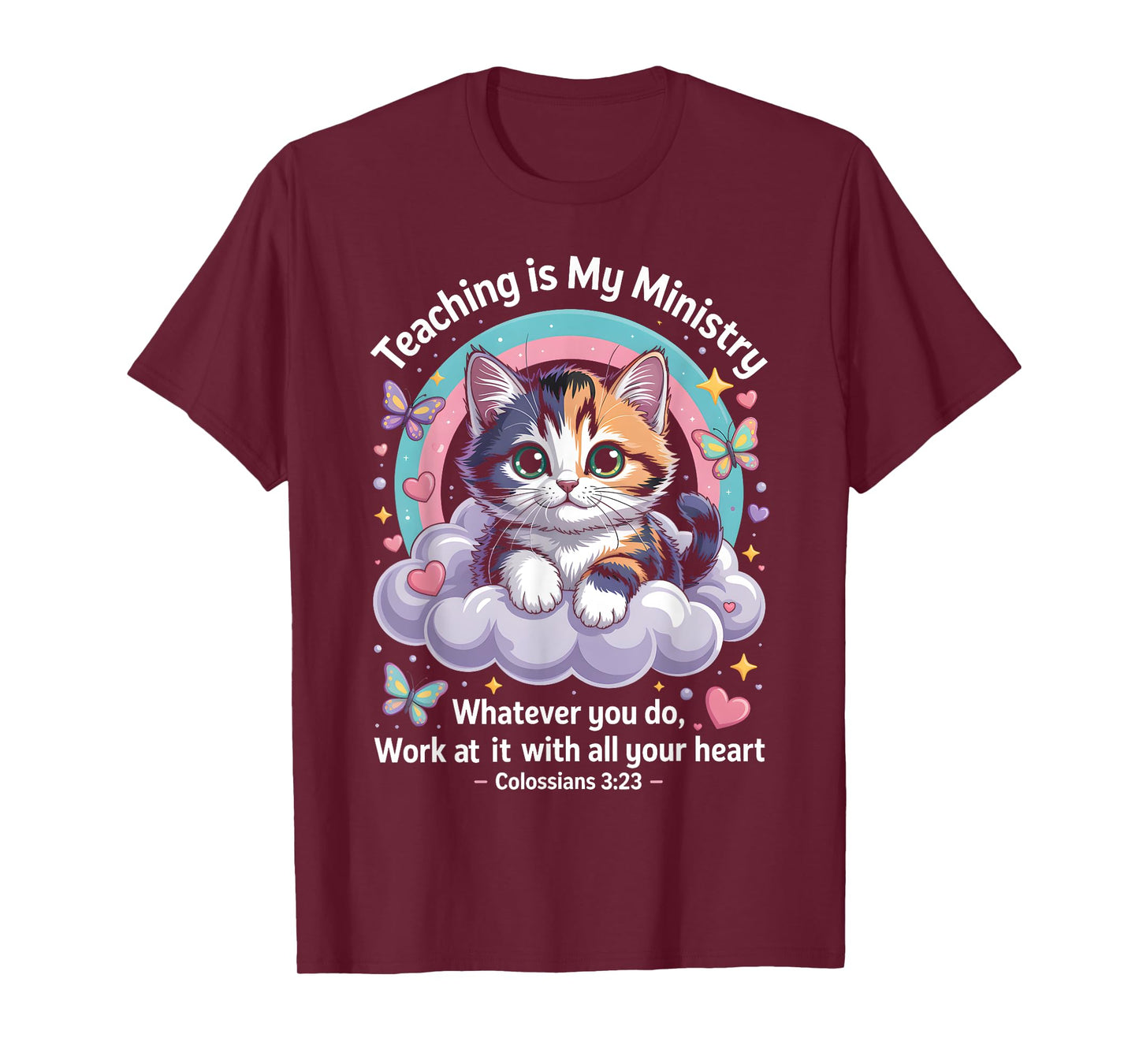 Teaching is My Ministry Cute Christian Cat Bible Verse Art T-Shirt