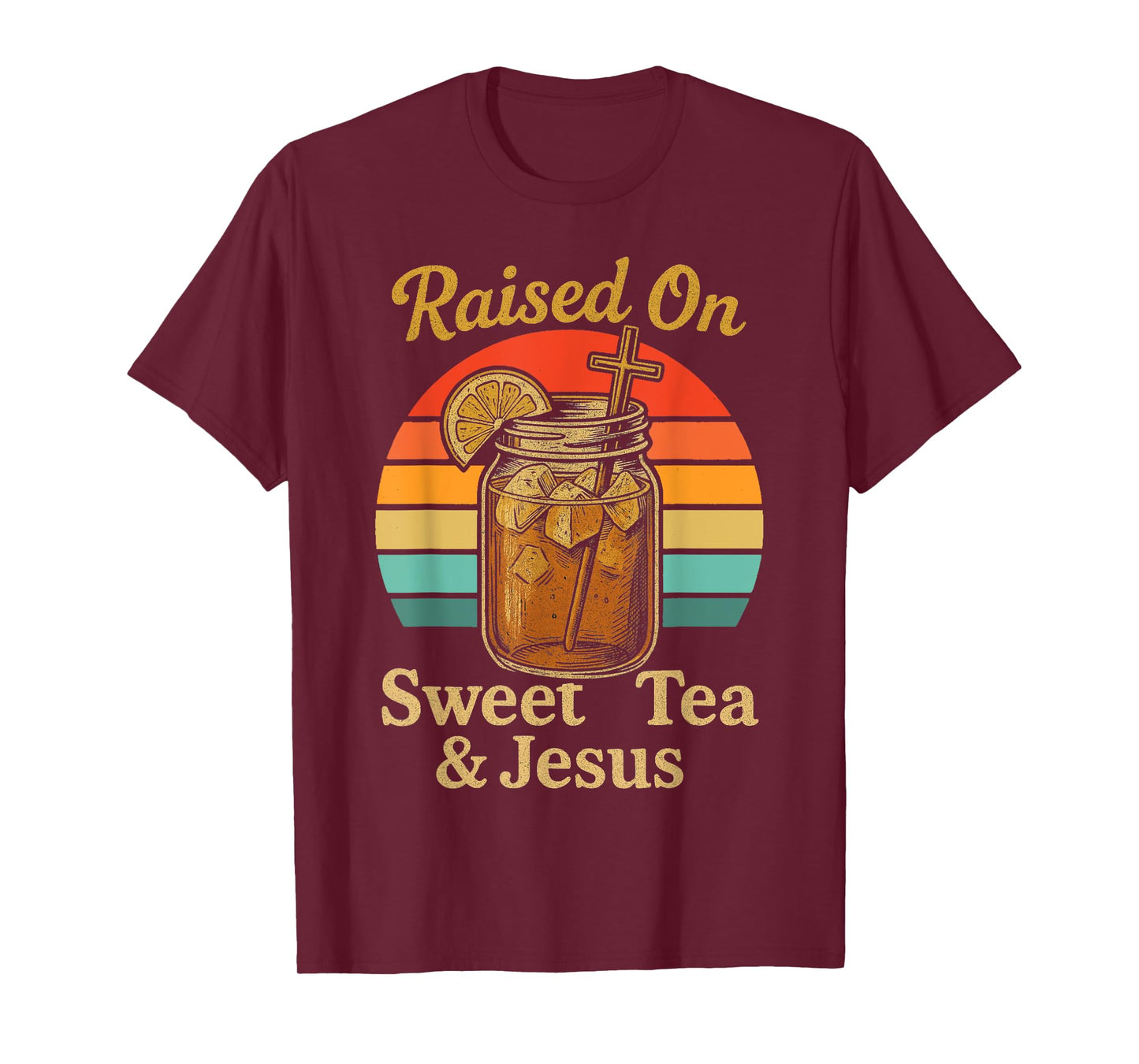 Raised on Sweet Tea and Jesus Sunset Iced Tea Christian T-Shirt