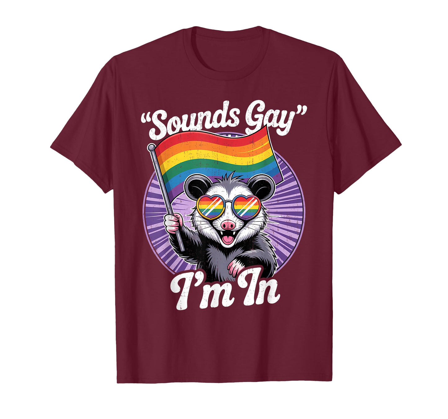 Cute LGBTQ Possum Holding Flag with Sounds Gay Quote T-Shirt