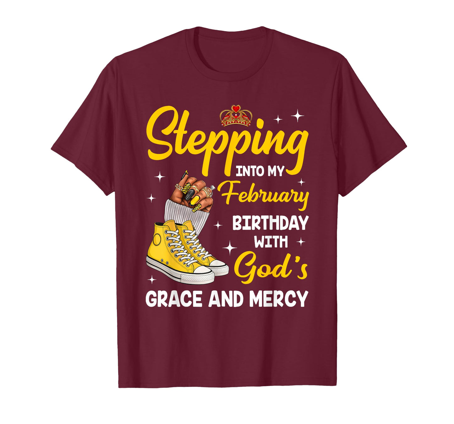 Stepping Into My February Birthday Queen Melanin Afro Woman T-Shirt