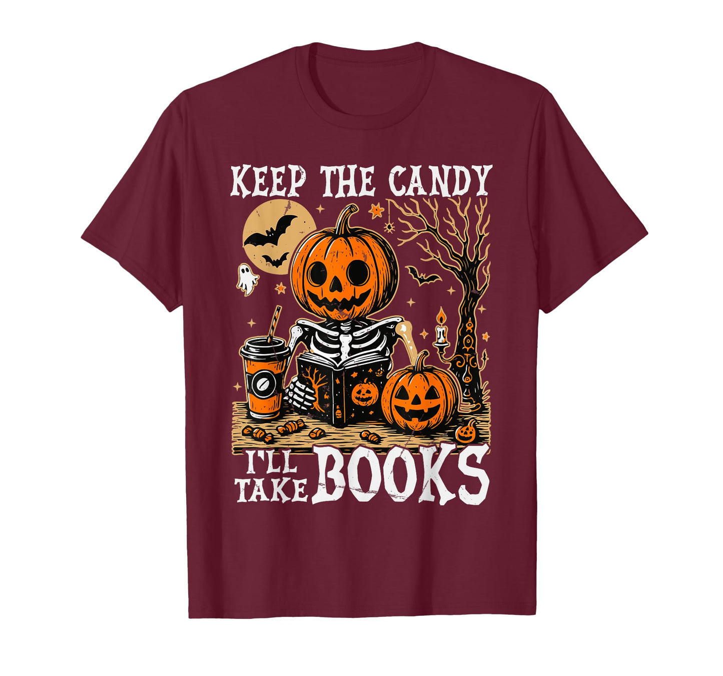 Keep The Candy I'll Take Books Skeleton Funny Halloween T-Shirt