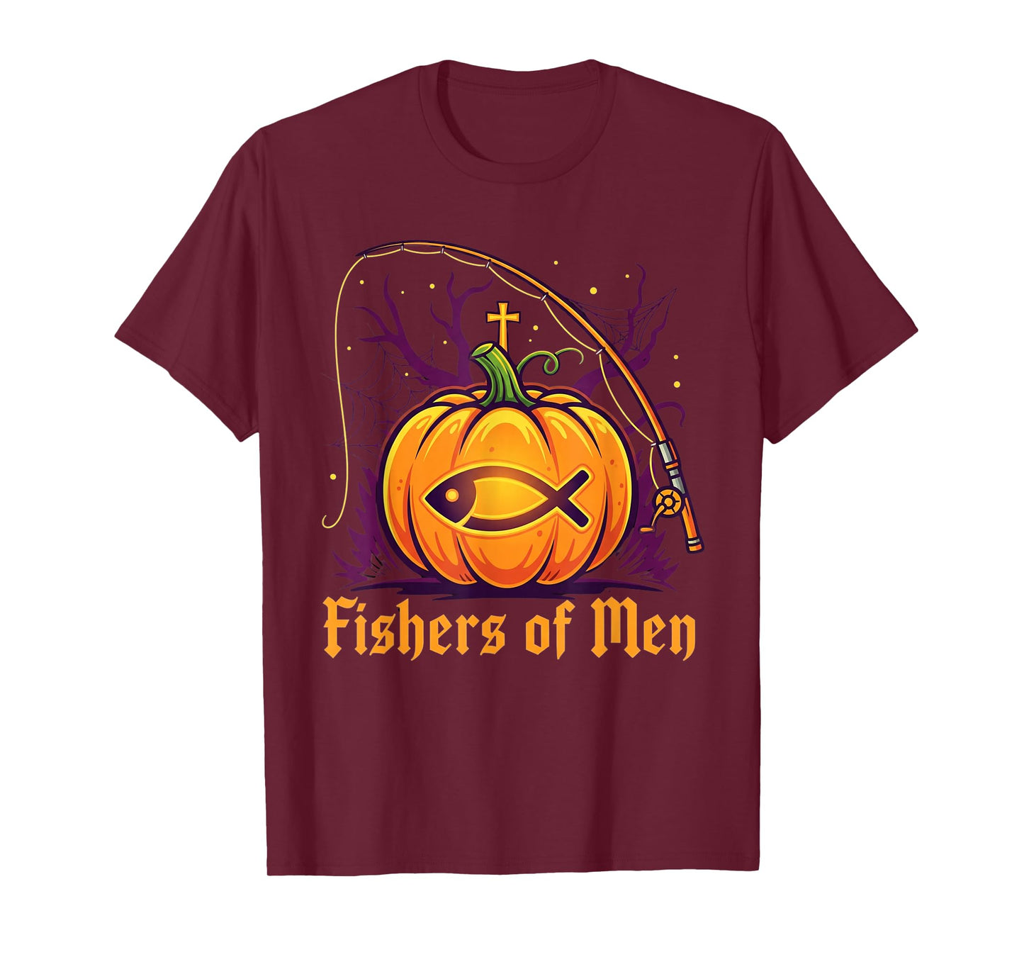 Fishers of Men Pumpkin Cross Christian Halloween Tee T-Shirt