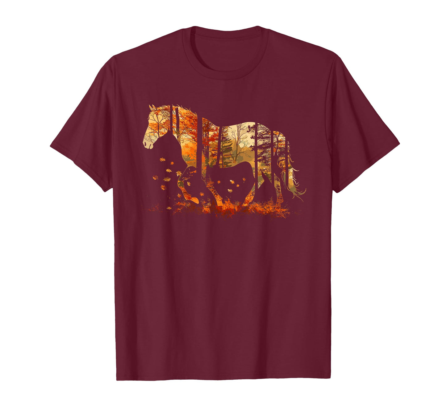 Cute Horse Lover Autumn Leaves Pony Animal Wildlife T-Shirt