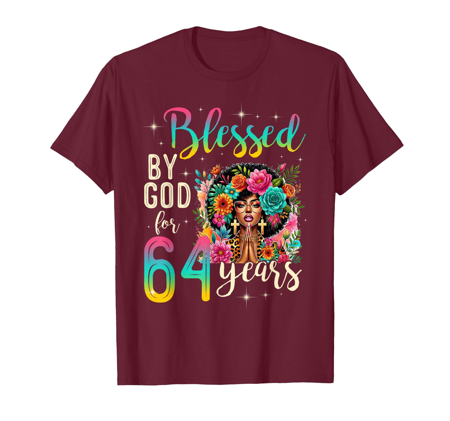 Black Girl Blessed by God for 64 Years Christian Birthday T-Shirt