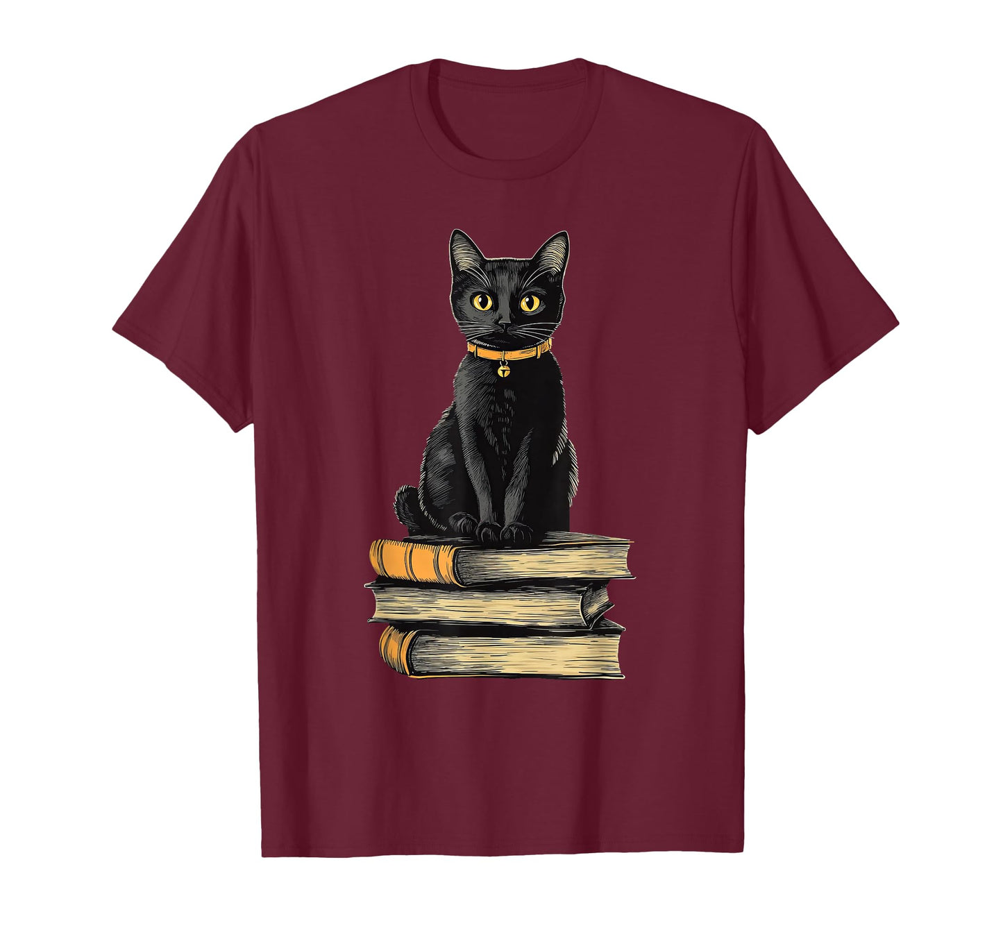 Black Cat Sitting On Books T-Shirt