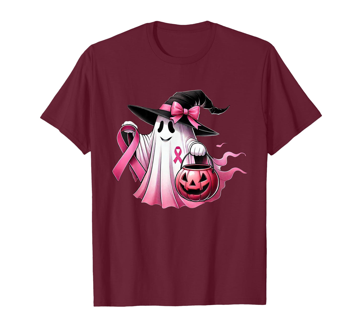 Pink Ribbon Ghost Witch Breast Cancer Awareness T-Shirt