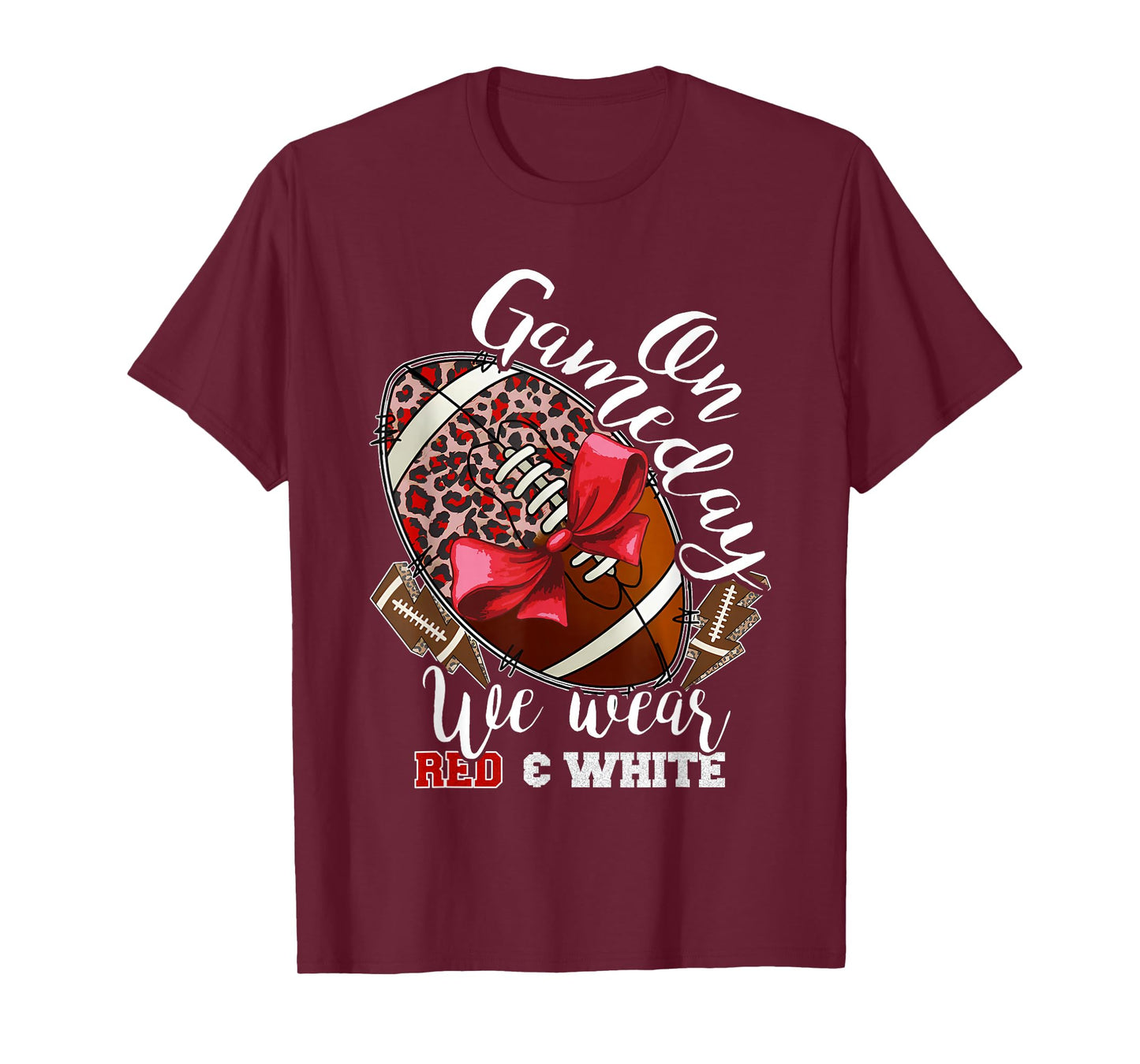On Gameday Football We Wear Red and White School Spirit T-Shirt