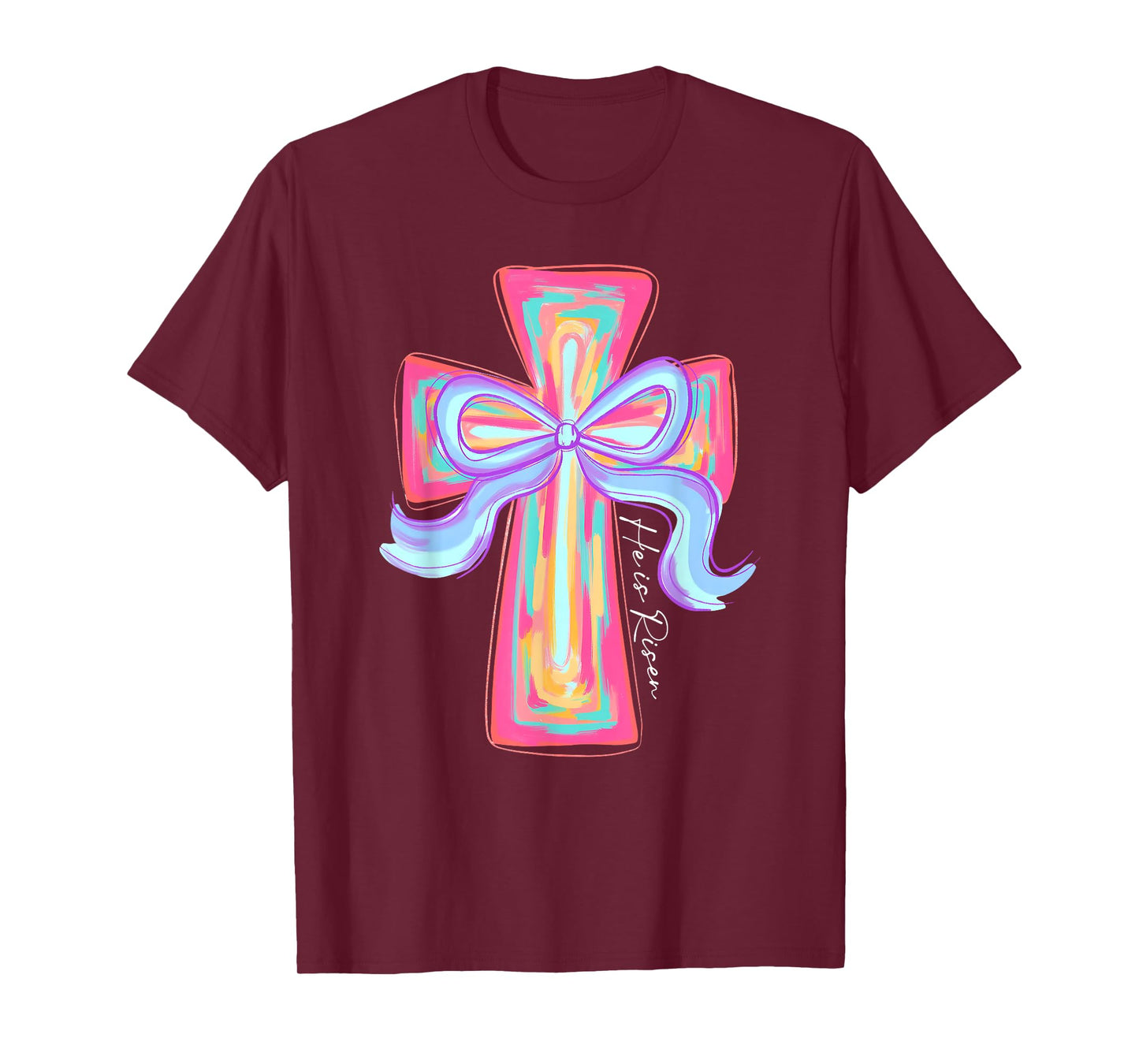 He Is Risen Jesus Christian Cross Coquette Bow Happy Easter T-Shirt