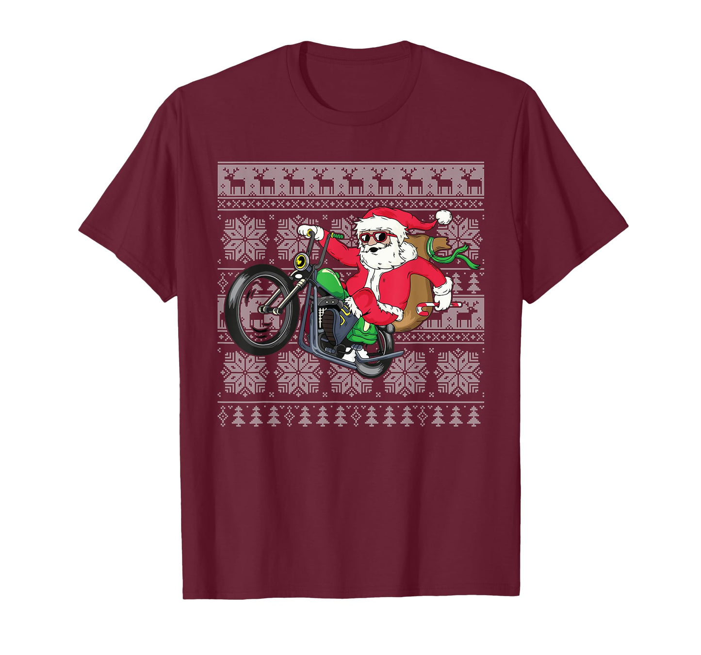 Santa on Motorcycle Ugly Christmas Sweater Xmas Gifts Men T-Shirt