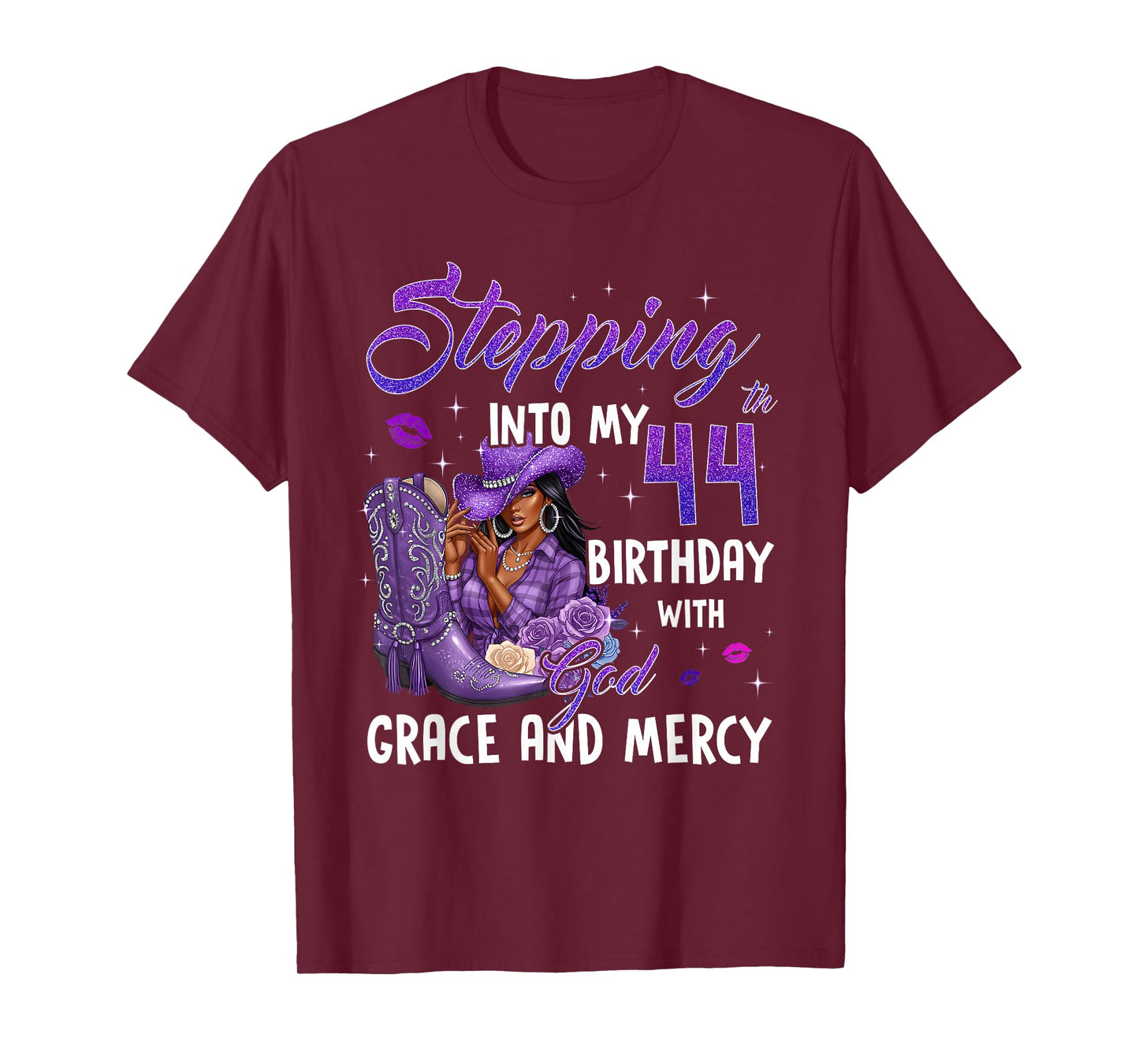 Stepping Into My 44th Birthday Faith Grace Mercy Cowgirl T-Shirt