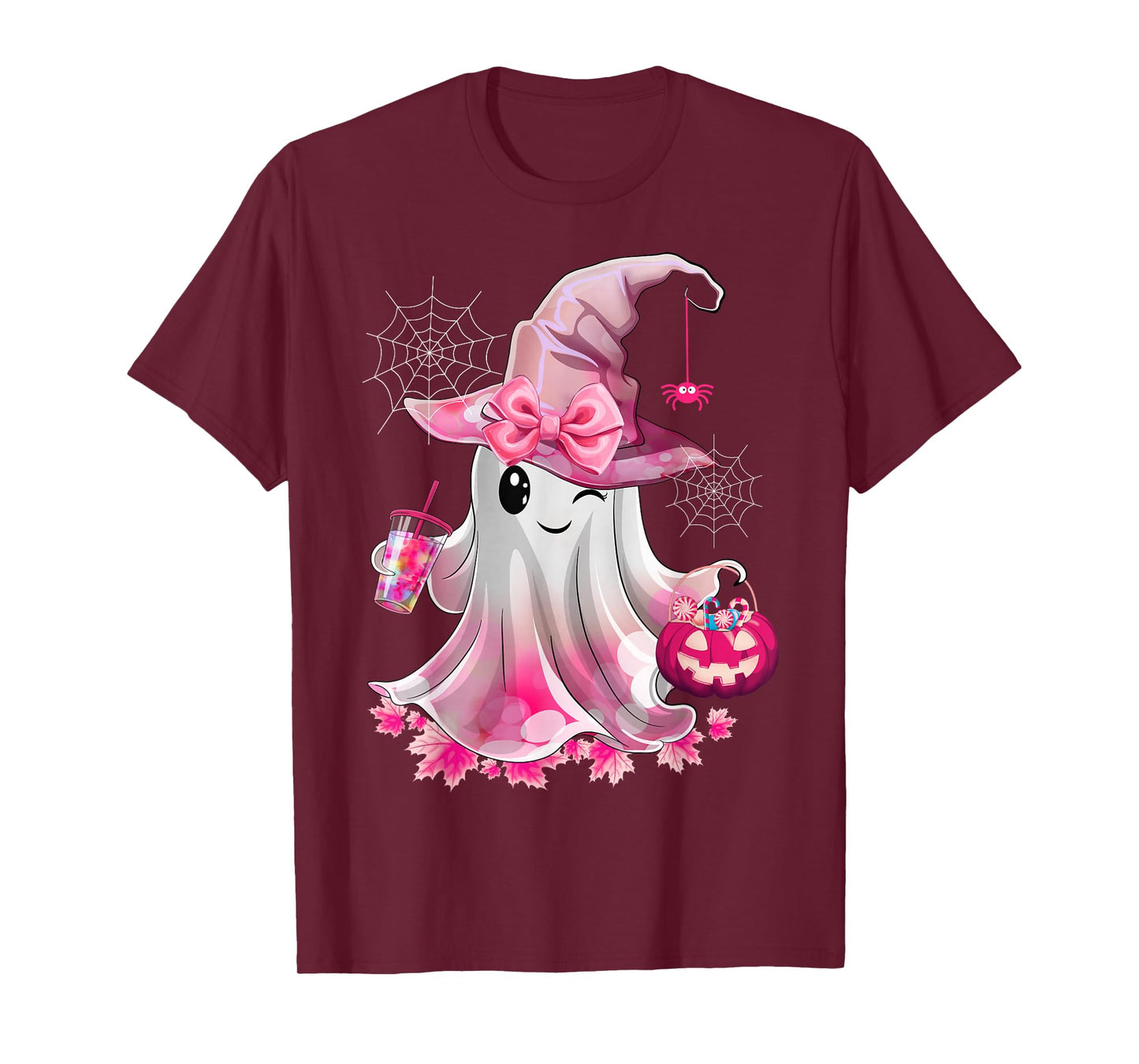 Cute Ghost Drinking Coffee Halloween Ghost Ice Coffee Womens T-Shirt