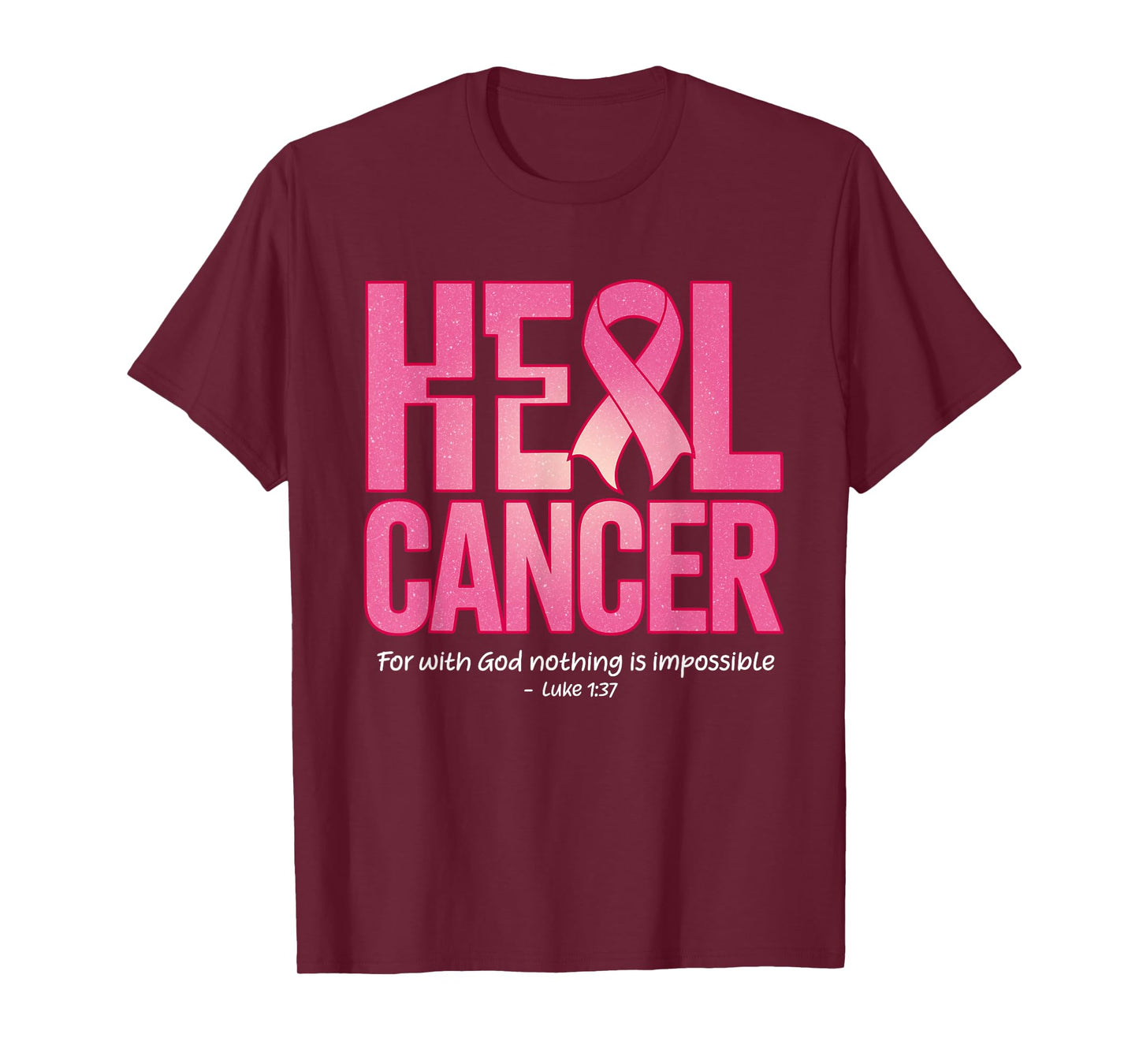 He Can Heal Cancer Pink Ribbon Breast Cancer Christian Women T-Shirt