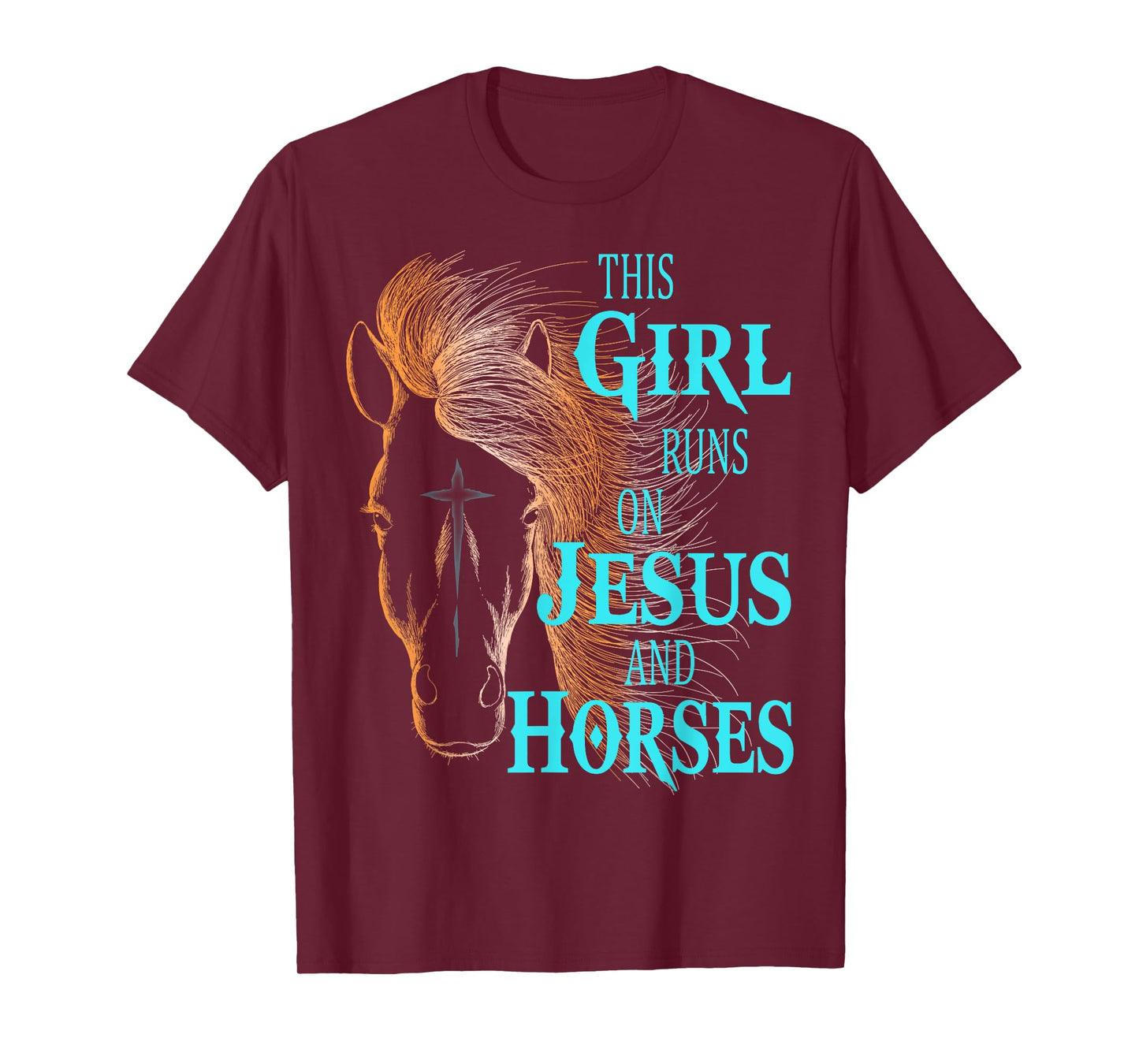 Christian THIS GIRL RUNS ON JESUS & HORSES Equestrian Rider T-Shirt
