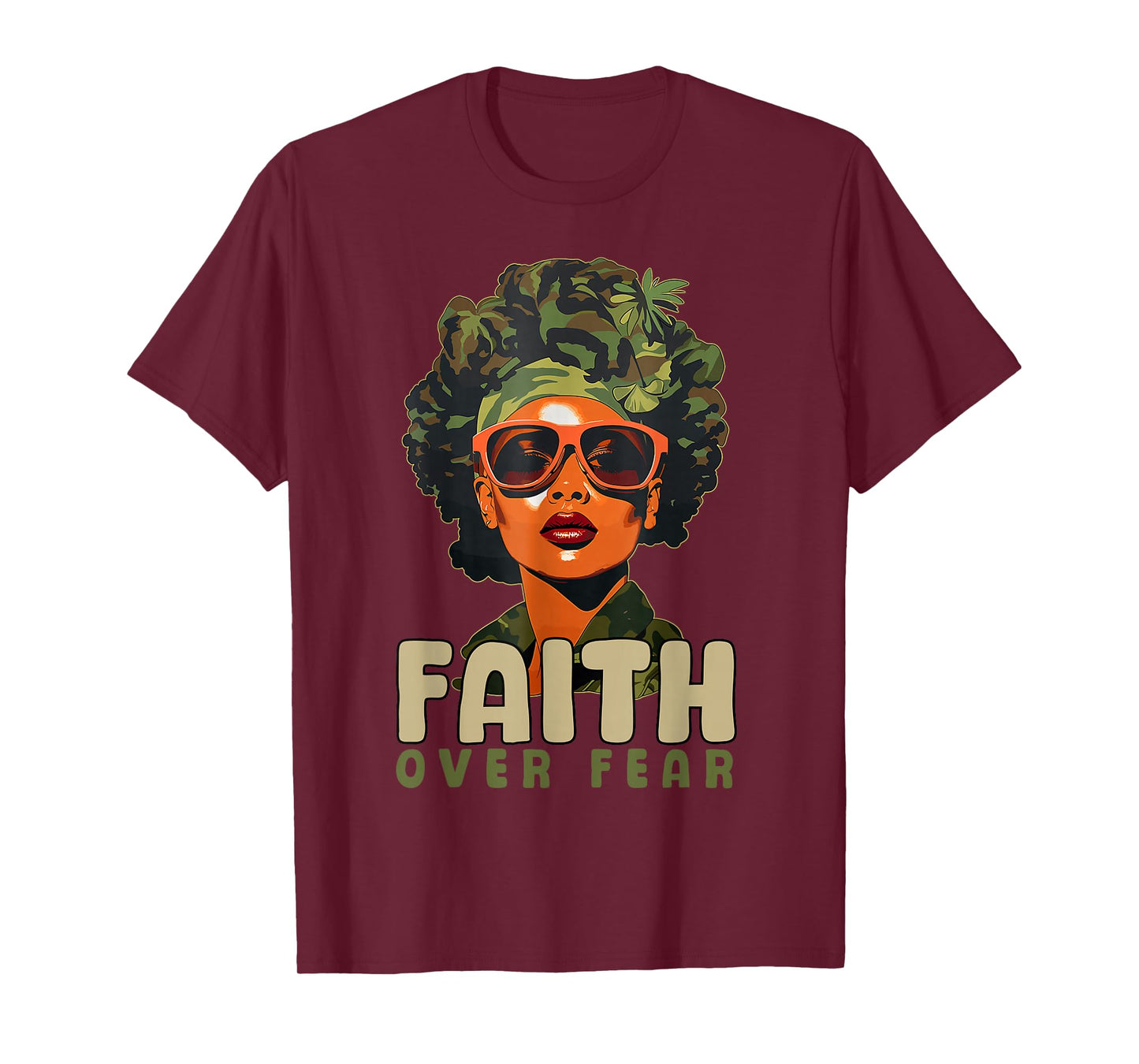 Faith Over Fear Christian Camo African American Afro Women T-Shirt