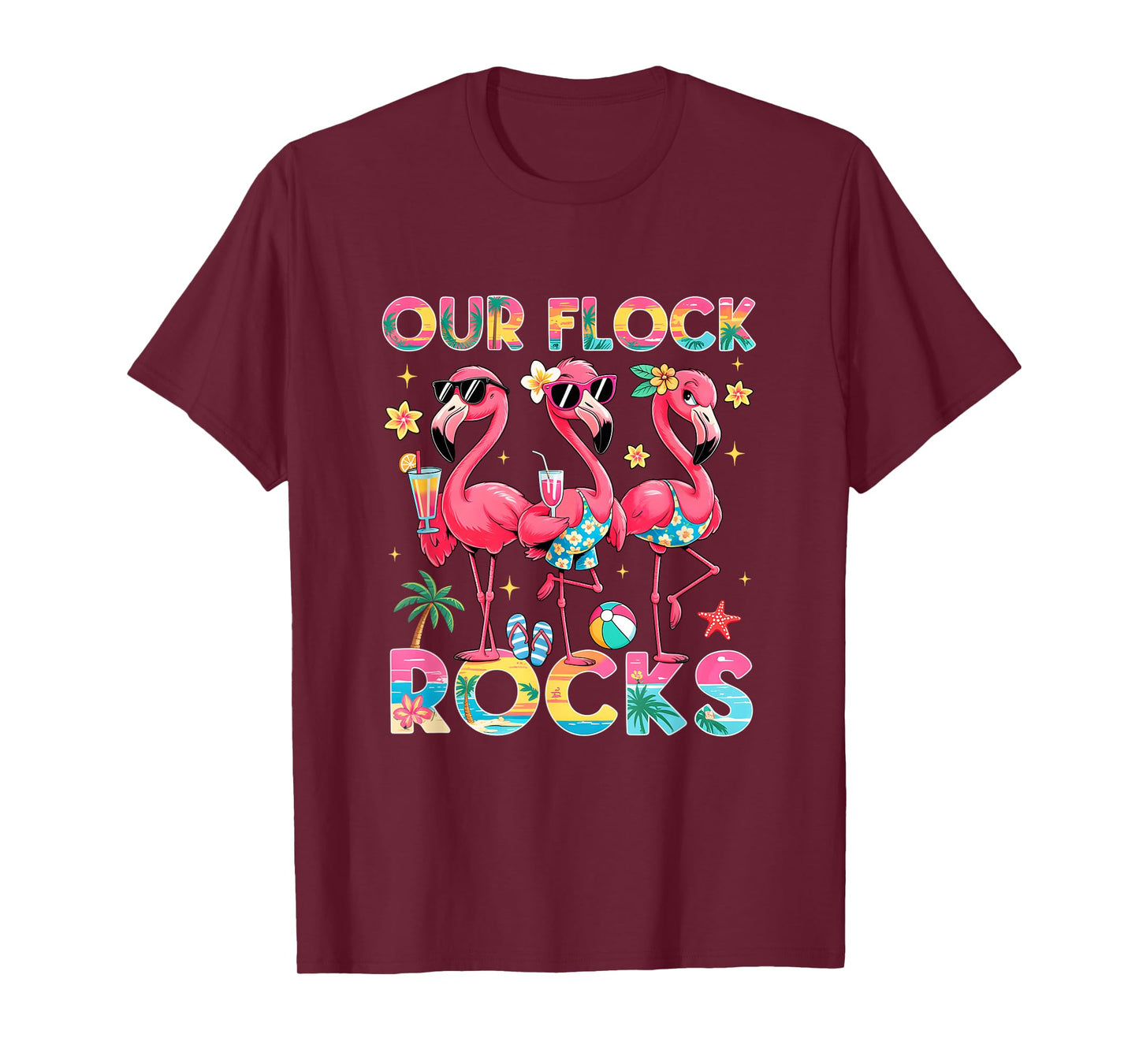 Our Flock Rocks Flamingo Summer Vacation Family Matching T-Shirt