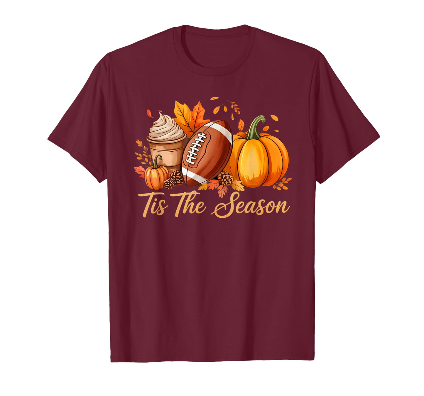 Tis The Season Fall Thanksgiving Pumpkin Spice Football Tee T-Shirt