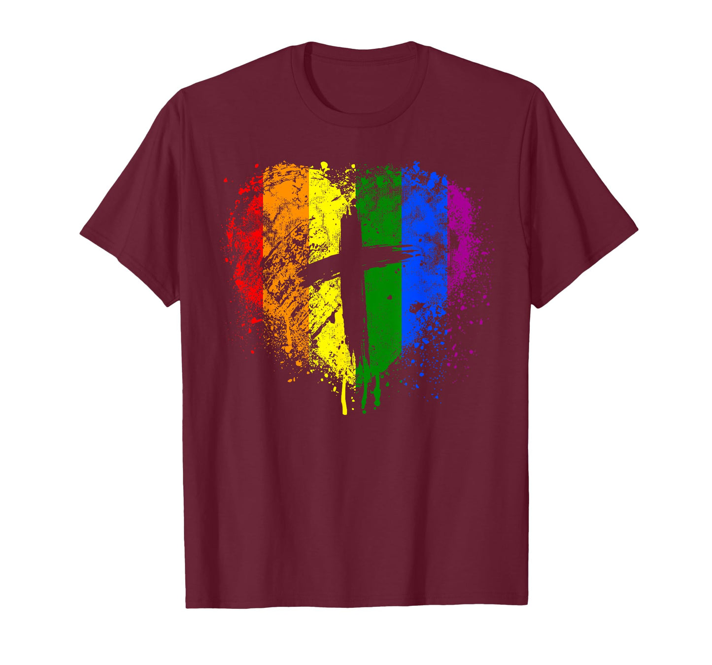Rainbow Heart with Cross, Christian Religious Gay Pride T-Shirt