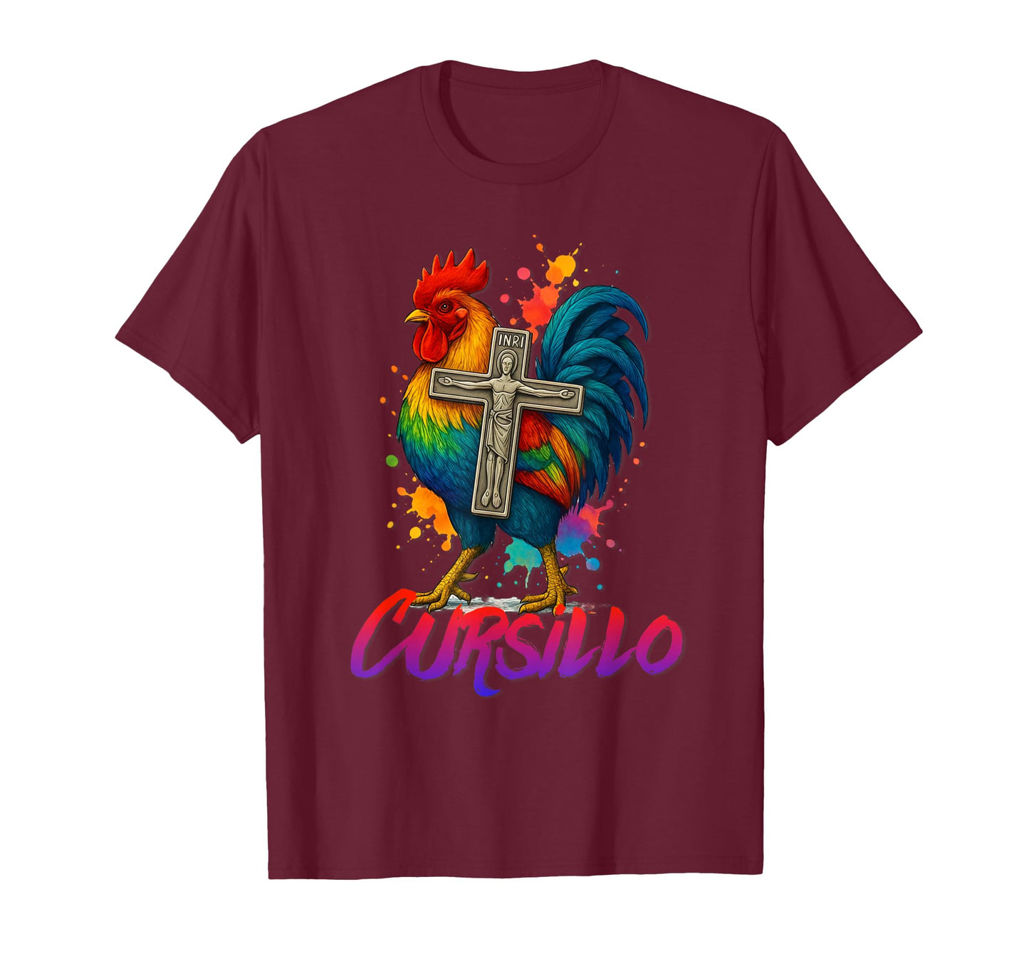DeColores Cursillo Rainbow Rooster Catholic T-Shirt