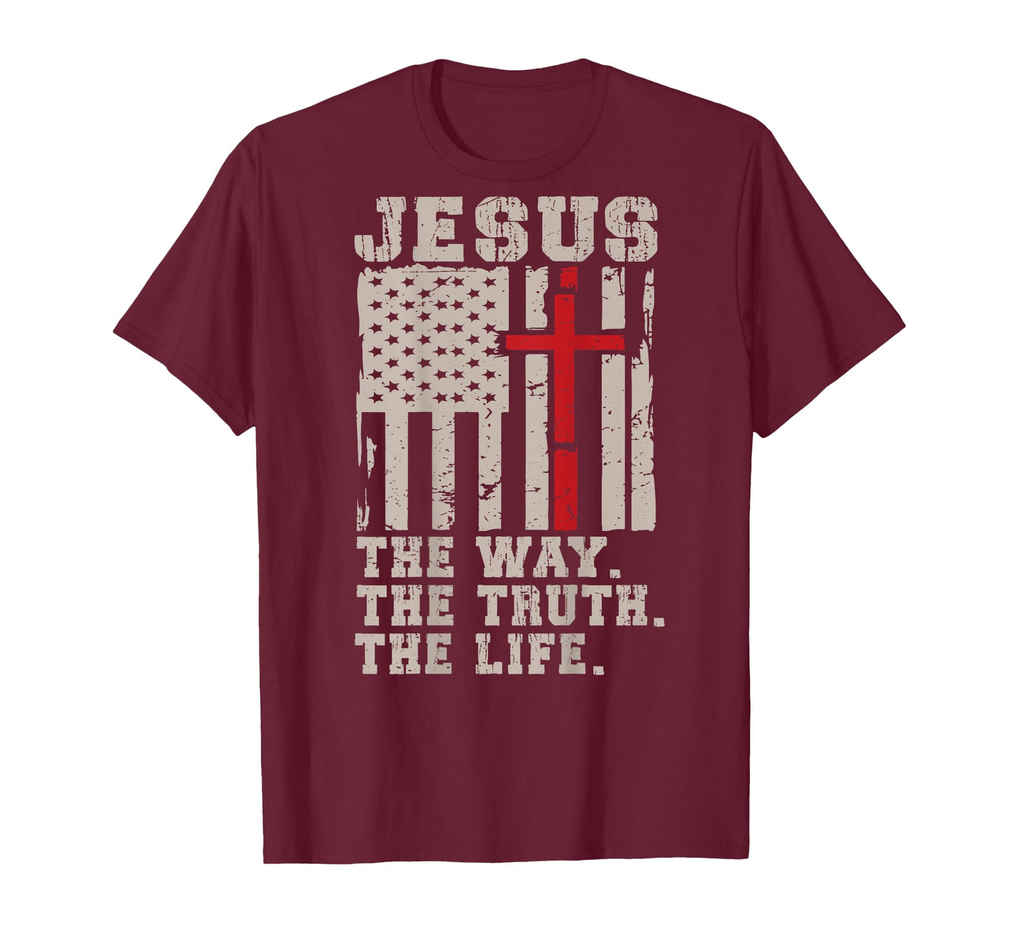 Jesus Way Truth Life Patriotic Christian Faith Bible Verse T-Shirt