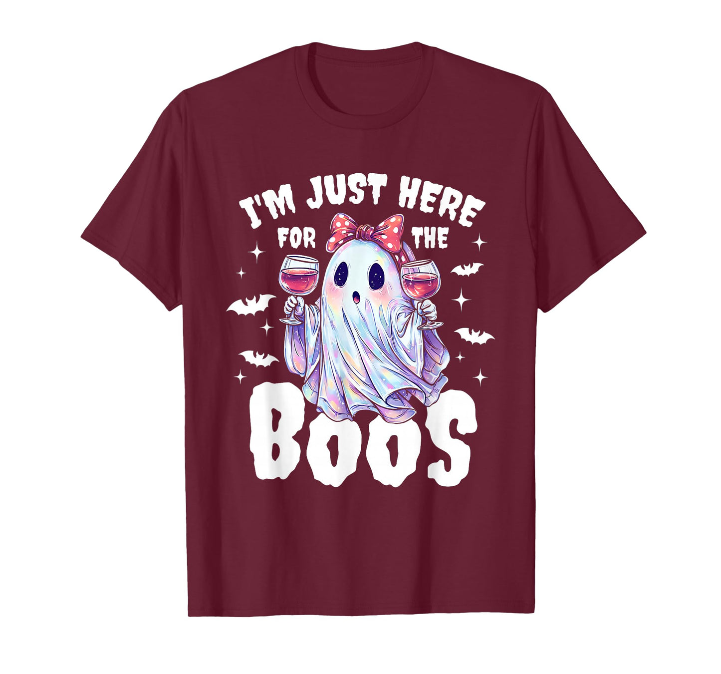 Cute Ghost Wine Halloween Design T-Shirt