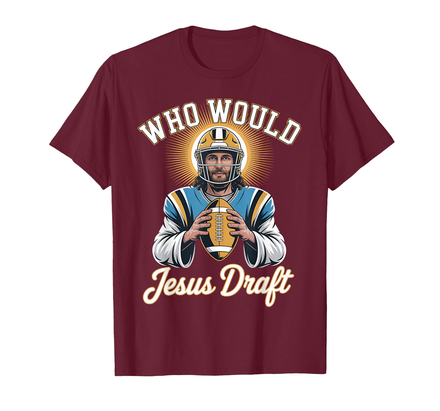 Who Would Jesus Draft Football Player Halo Cross and Bible T-Shirt