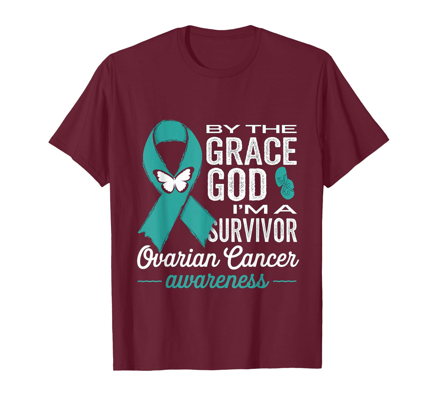Ovarian Cancer Survivor By The Grace God Teal Ribbon T-Shirt
