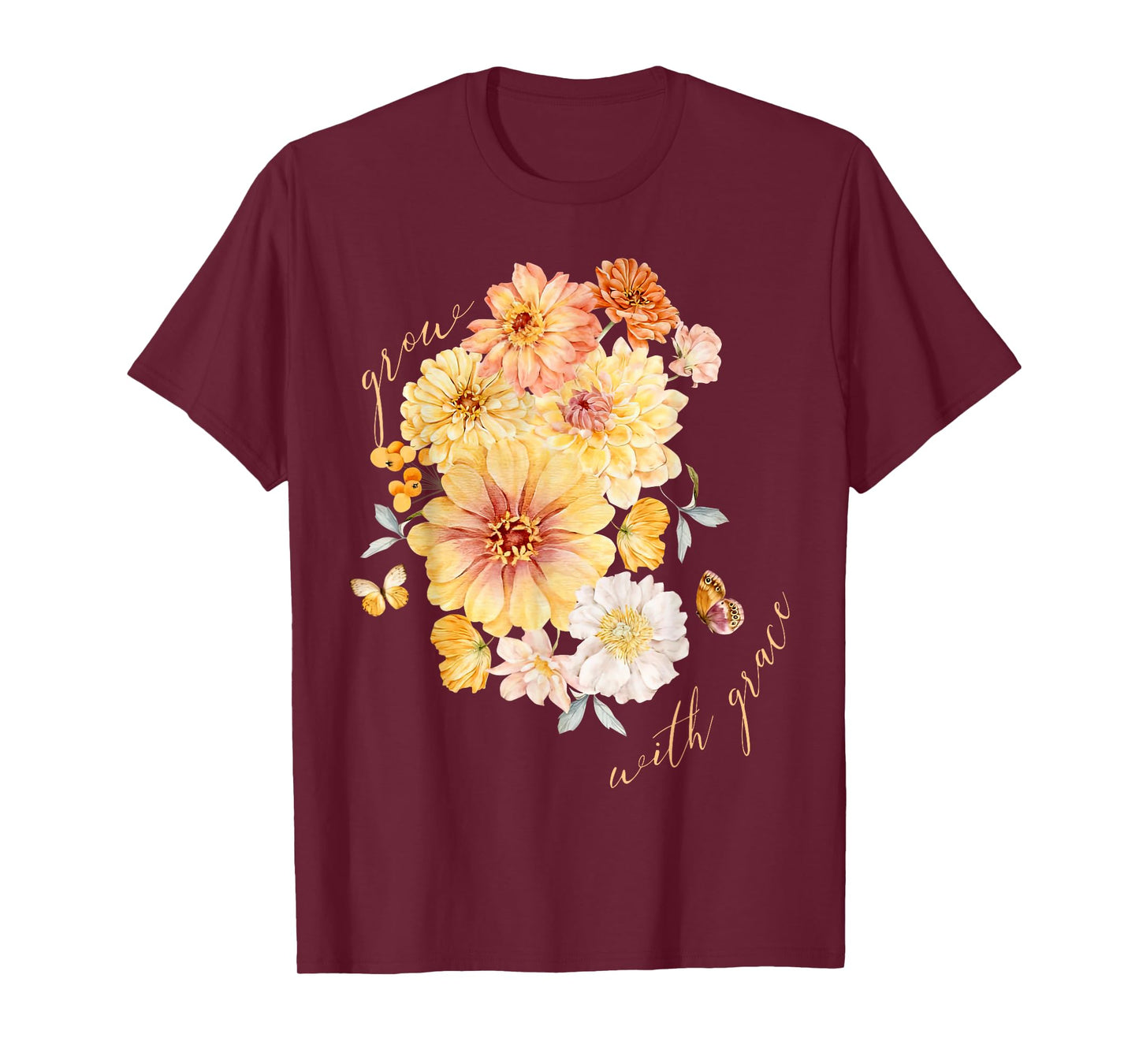 Floral Grow with Grace Autumn Fall Thanksgiving Christian T-Shirt