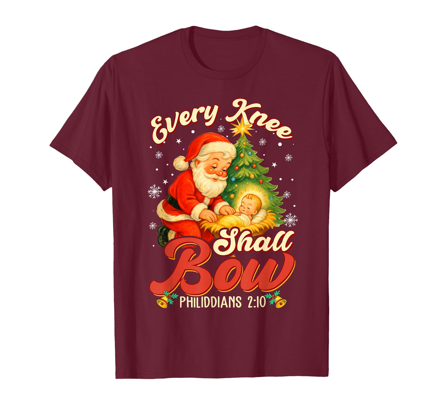Every Knee Shall Bow Santa Christmas Nativity Scene Vintage T-Shirt
