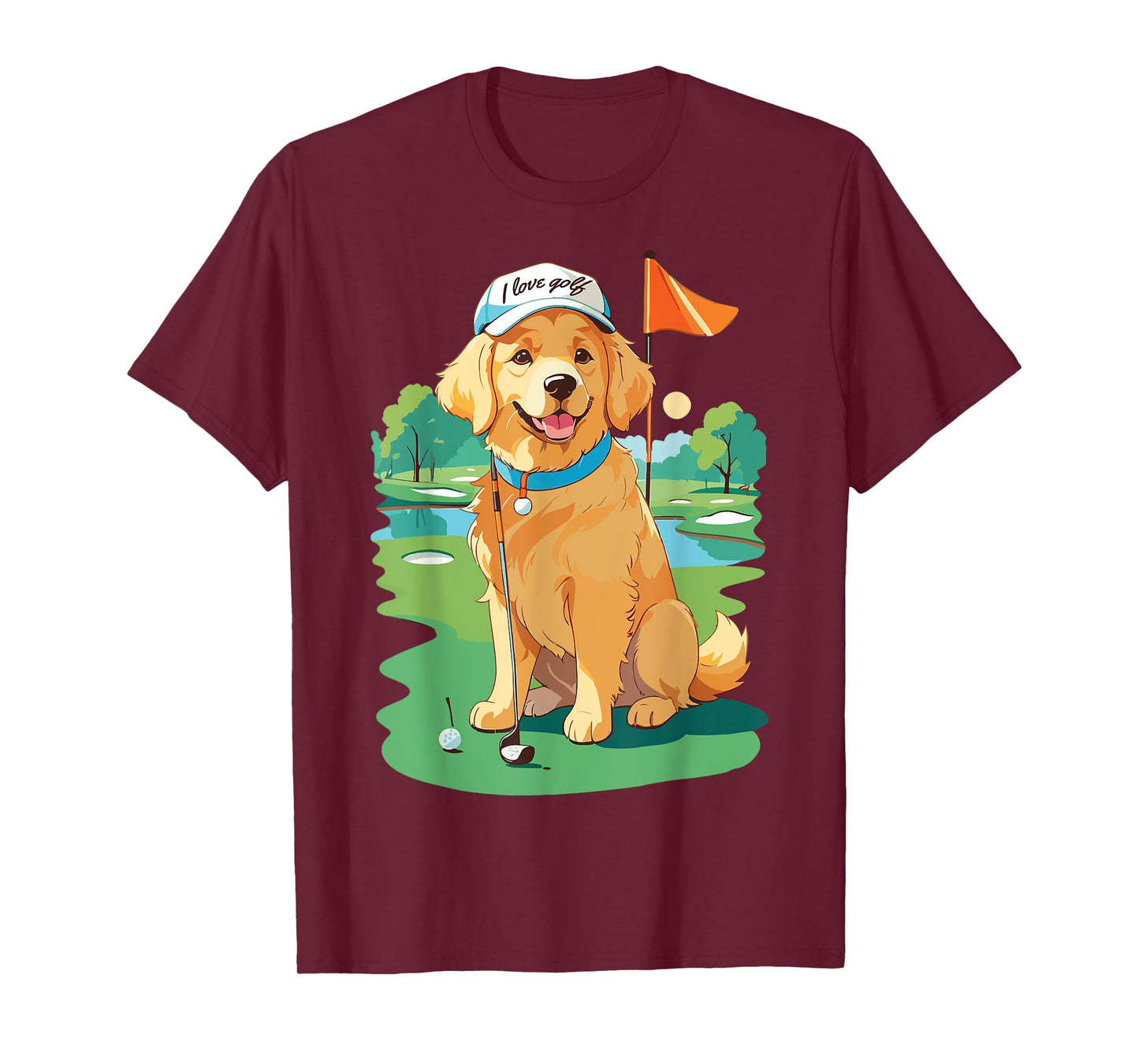 I Love Golf Golf Dog Illustration Golden Retriever Men Women T-Shirt
