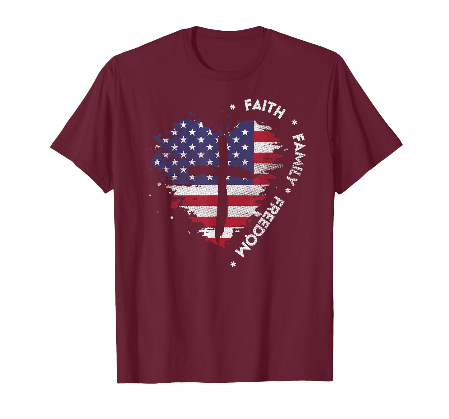 Faith Family Freedom Christian Cross Tee Bible Lover US Flag T-Shirt