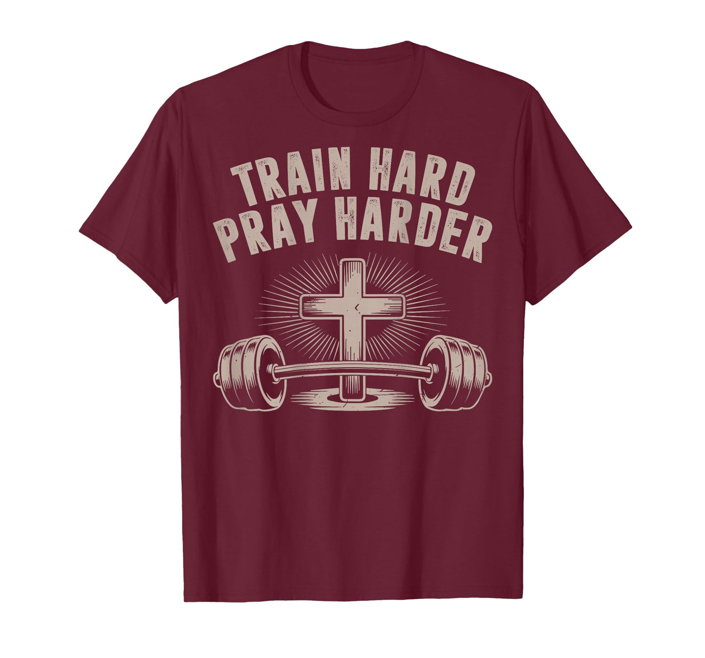 Men Train Hard Pray Harder Funny Christian Jesus Gym Workout T-Shirt