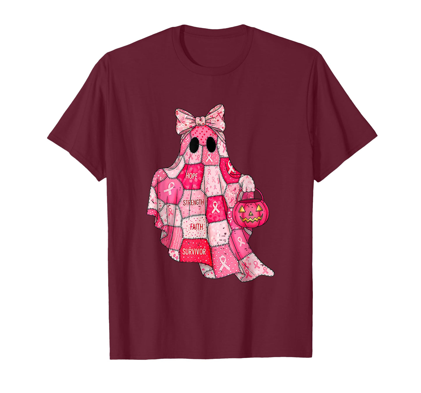 Faith Hope Strength Breast Cancer Awareness Pink Ghost Bow T-Shirt