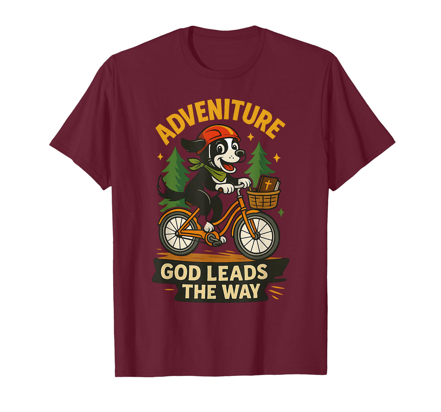 Adventure Dog Riding Bike God Leads Family Faith T-Shirt