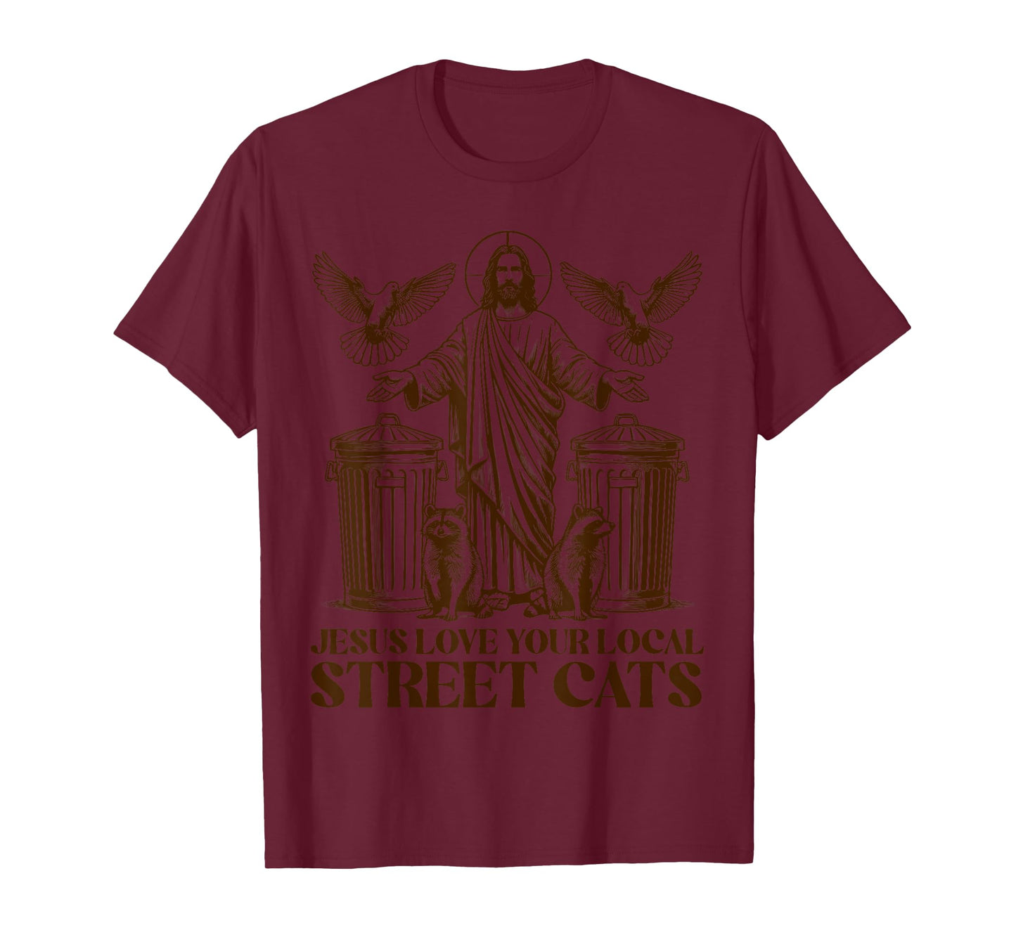 Jesus Love Your Local Street Cats Christian Raccoon Bird T-Shirt